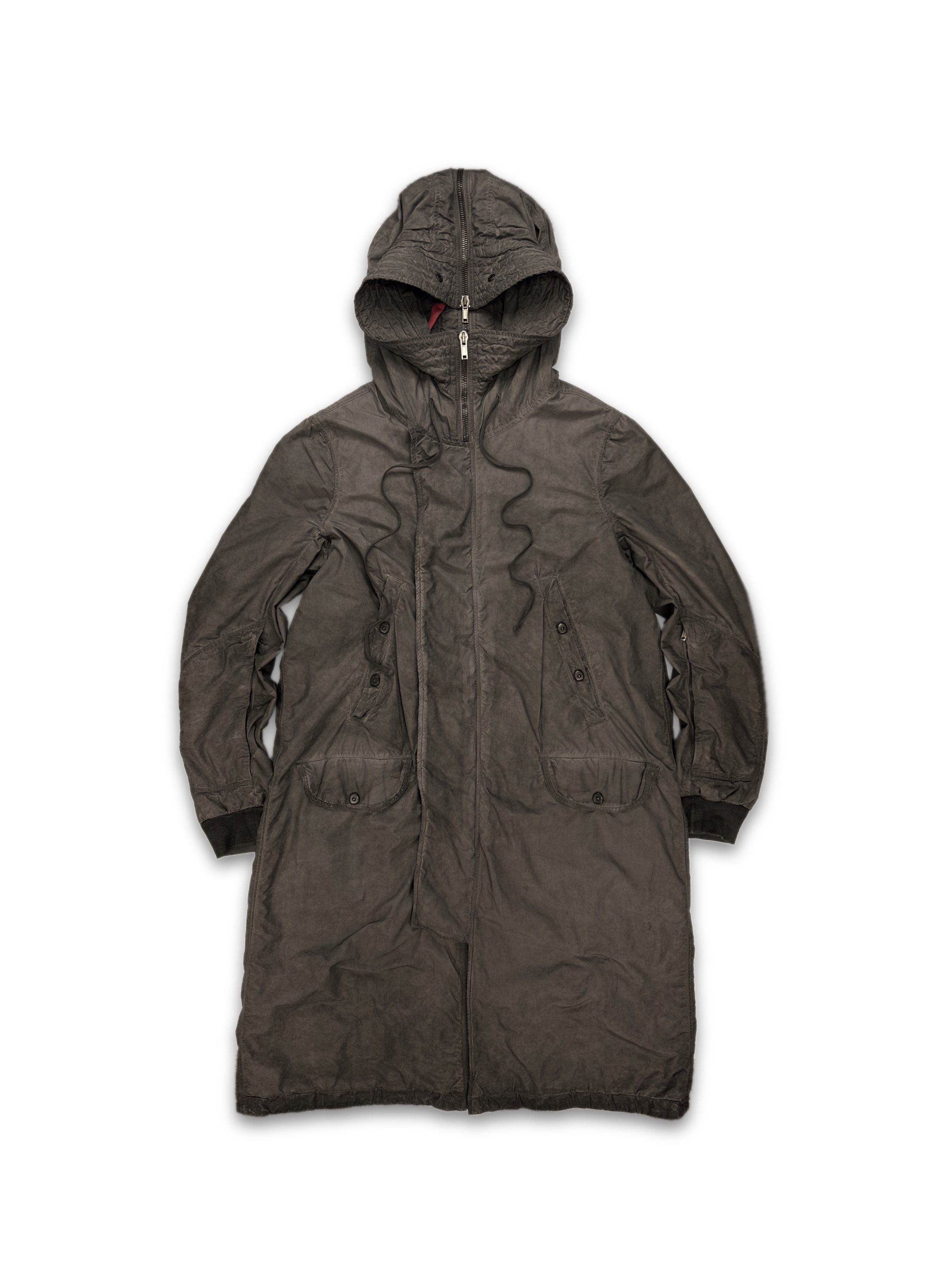 00s Rick Owens ‘Exploder’ Sling Split Hood Dust Trench Coat