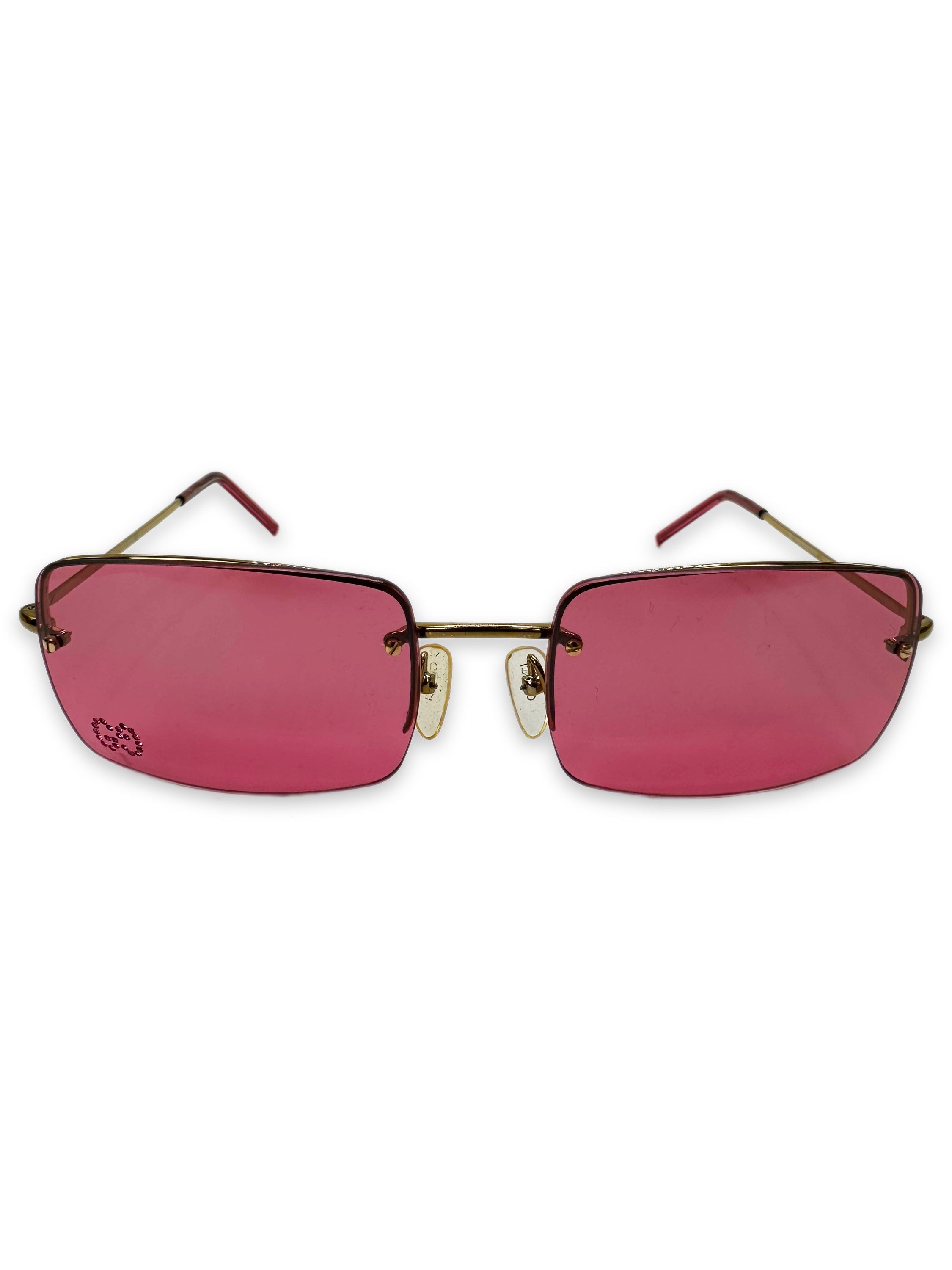 Gucci GG Studded Pink Tint Rimless Sunglasses