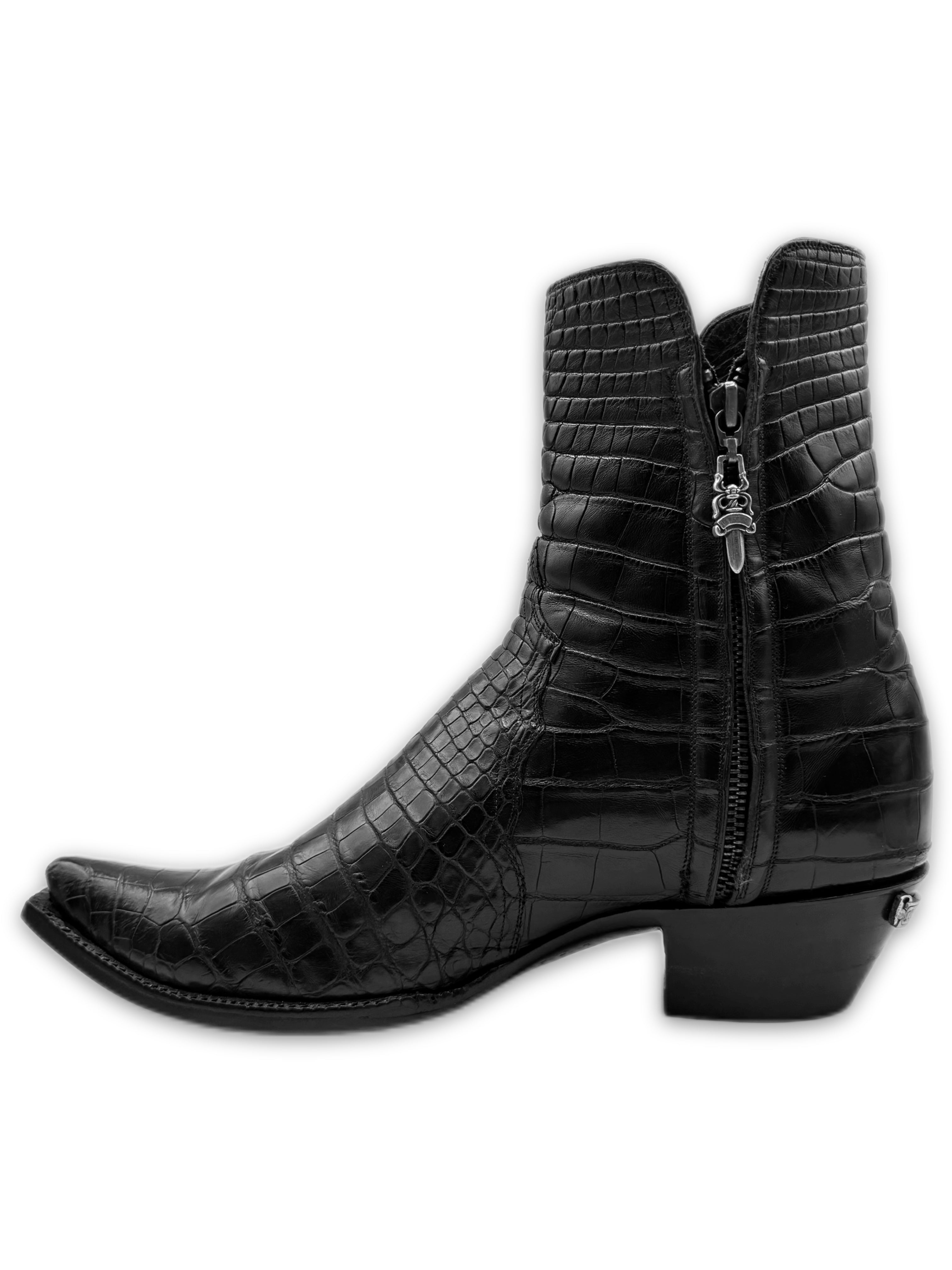 Chrome Hearts Crocodile Dagger Zip Black Leather Oak Sole Boots