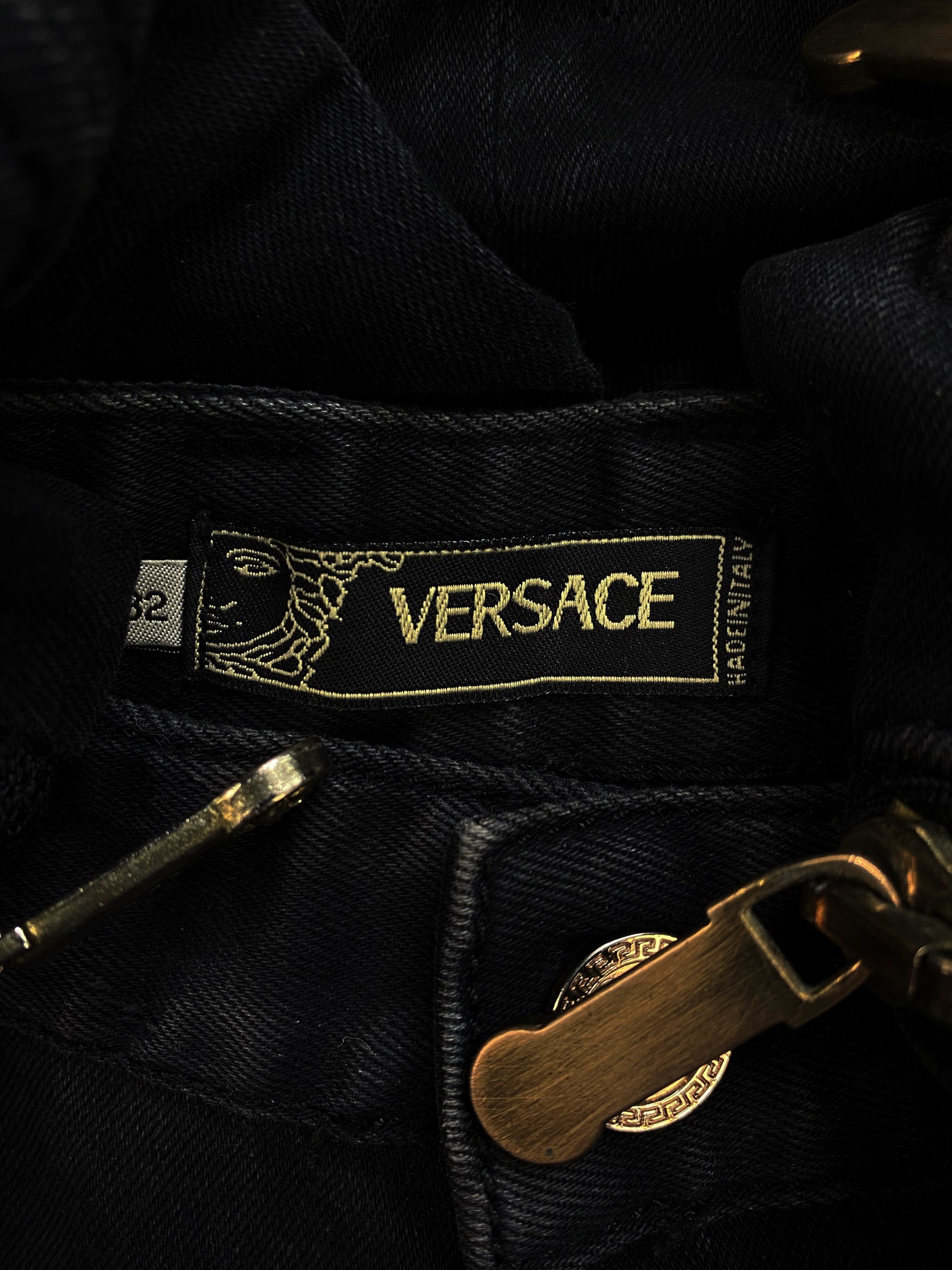 Versace Multi Zip Pocket Metallic Black Denim Jeans
