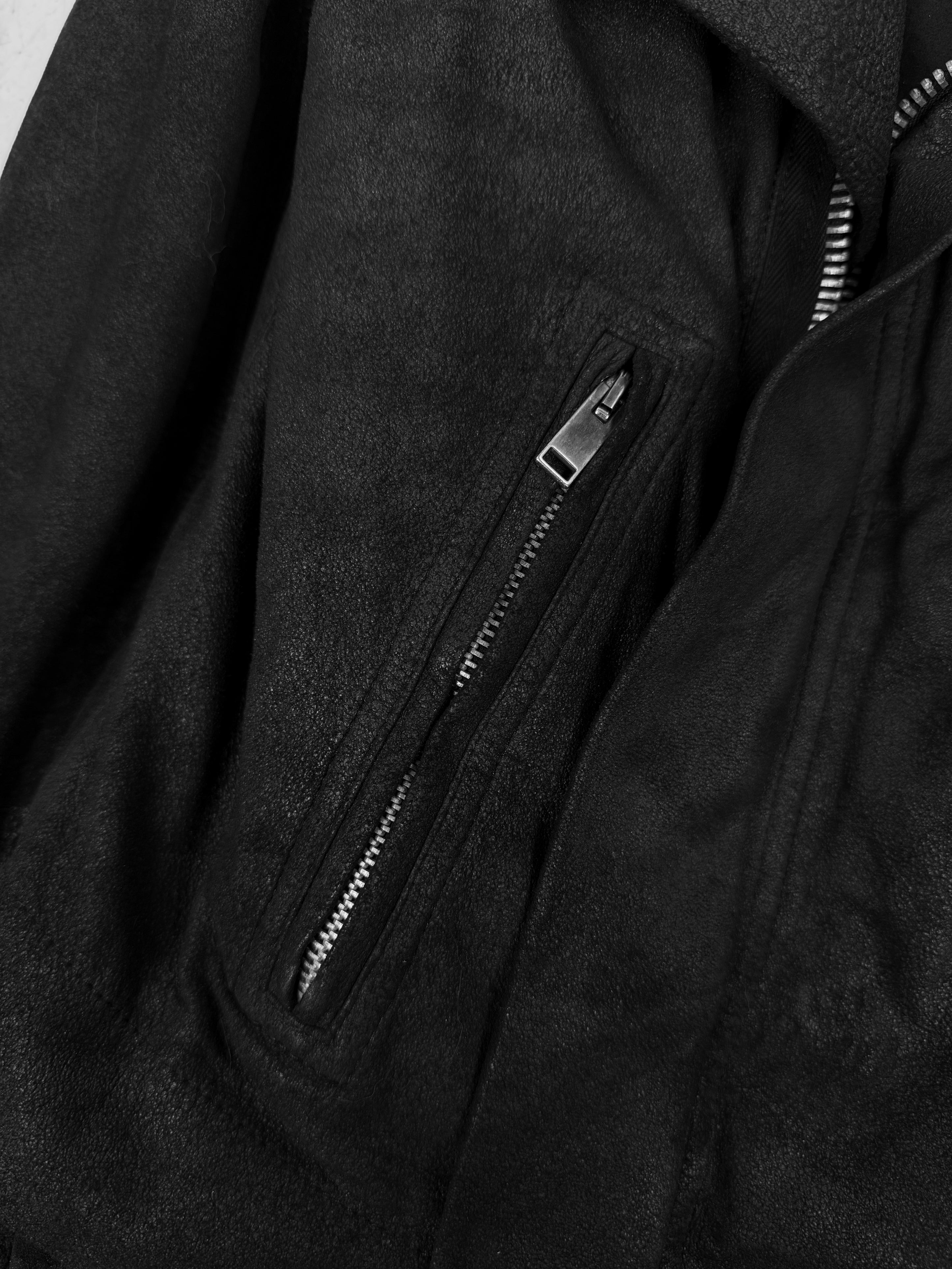 Rick Owens Cropped Black Lambskin Leather Biker Jacket
