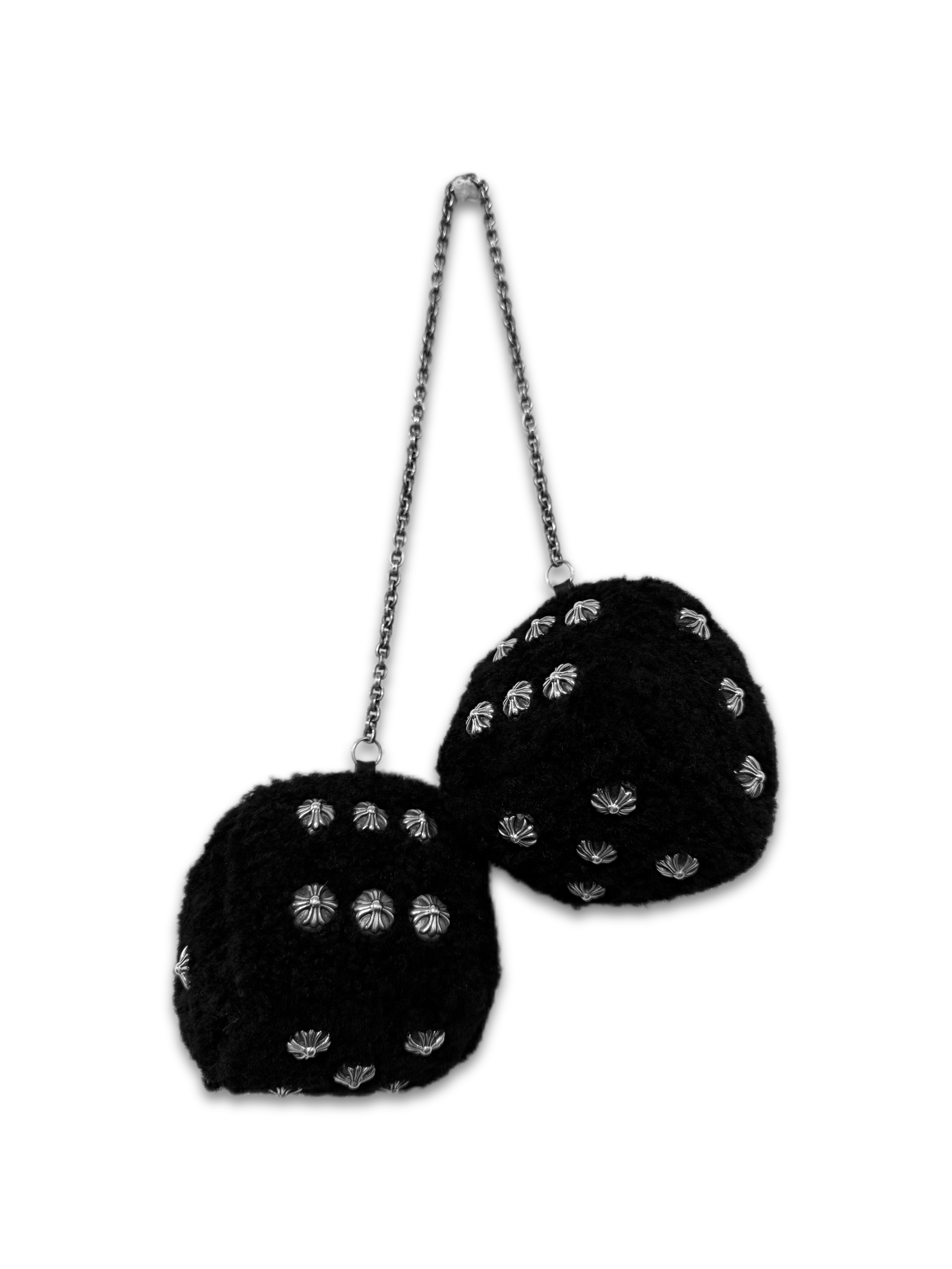 Chrome Hearts Studded Black .925 Silver Paper Chain Fuzzy Dice