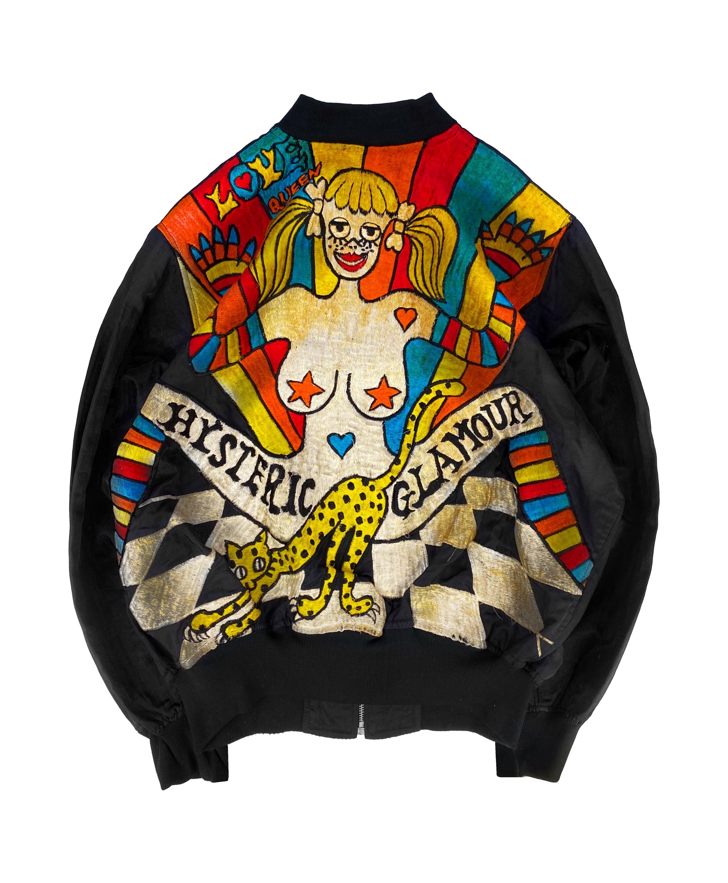 90s Hysteric Glamour ‘Show Girl’ Nude Embroidered Bomber Jacket