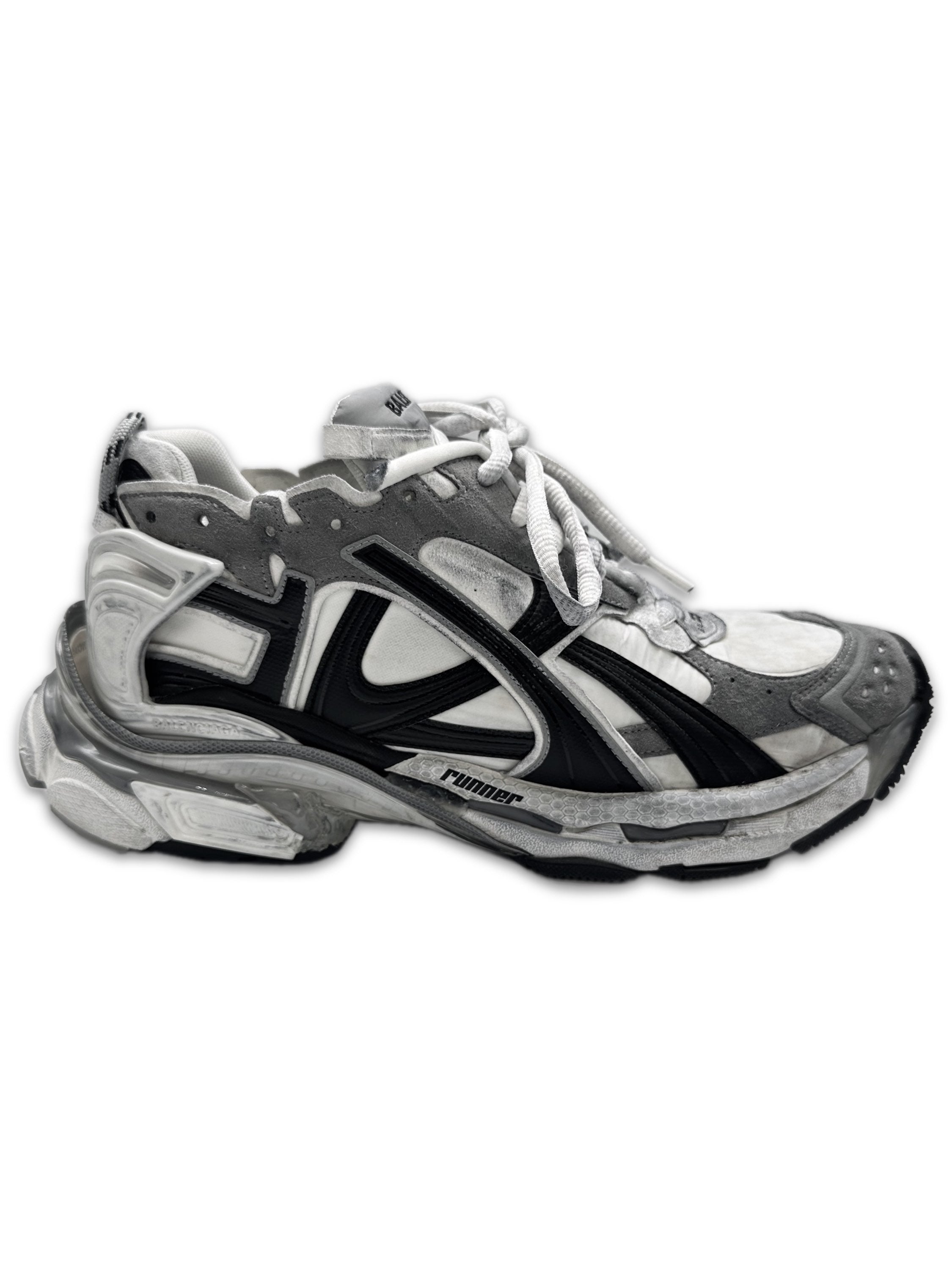 Balenciaga ‘Runner’ Grey Chunky Sole Transparent Logo Sneakers