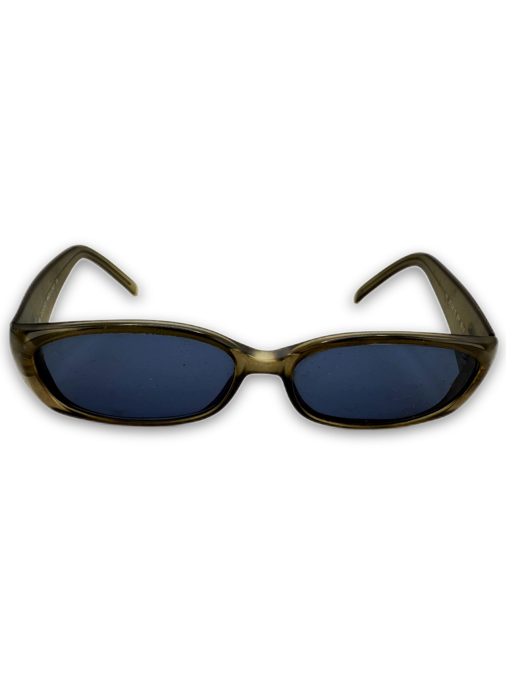00s Gucci Olive Green Oval Blue Tint Semi-Transparent Sunglasses