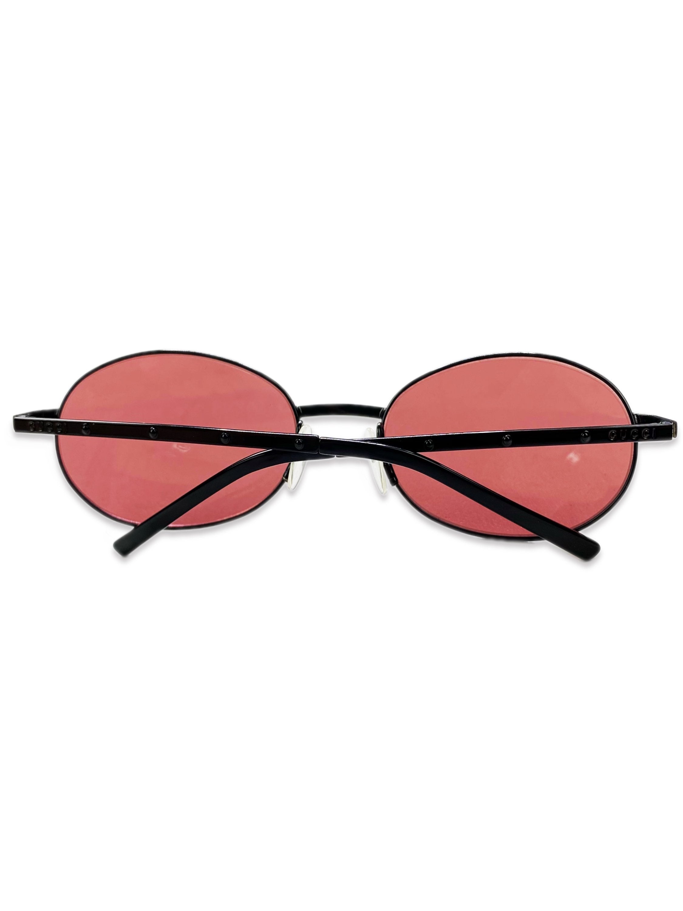 Gucci Rose Tint Rounded Metallic Frame Sunglasses