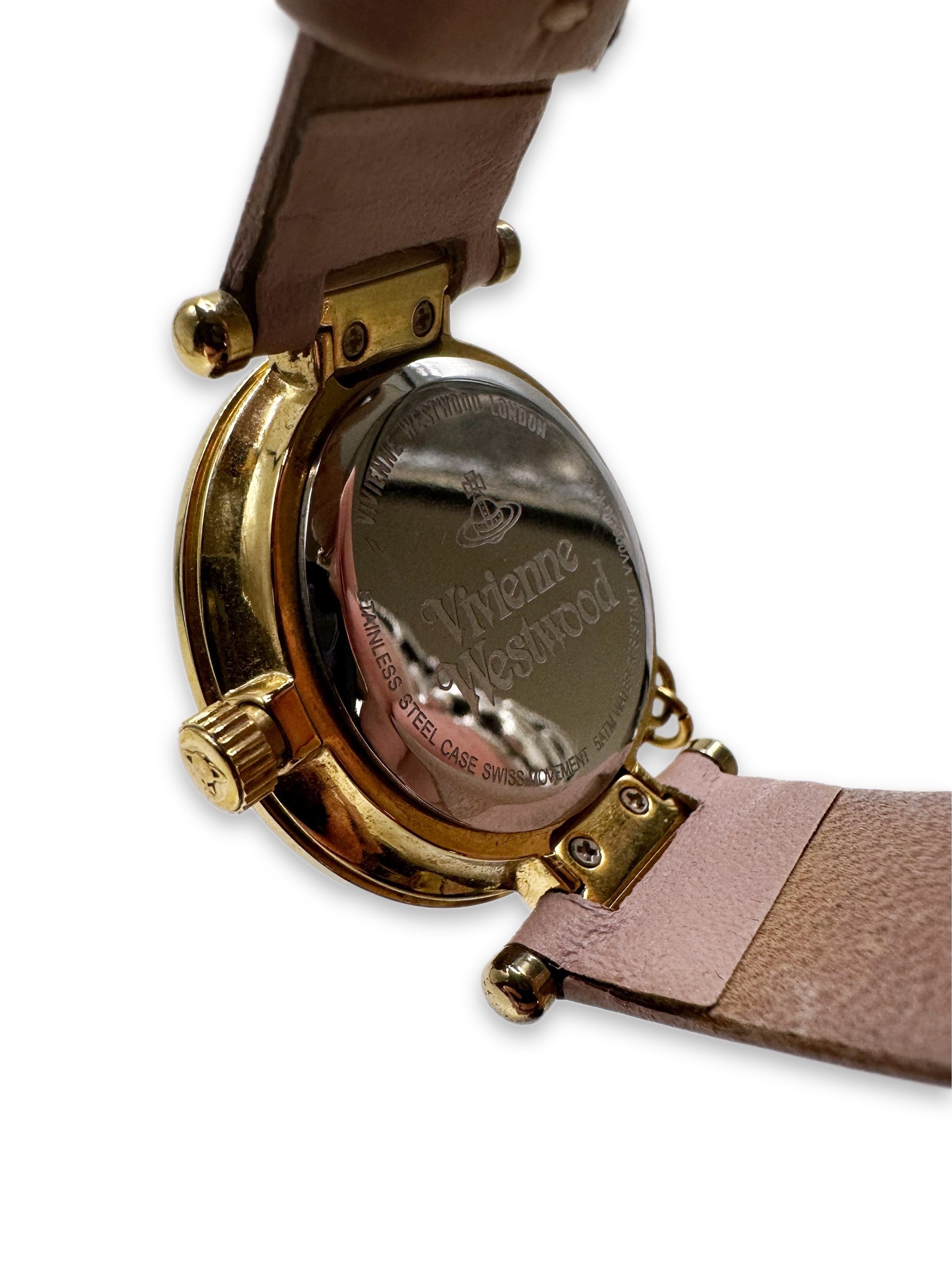 00s Vivienne Westwood Orb Charm Pink Leather Wrist Watch