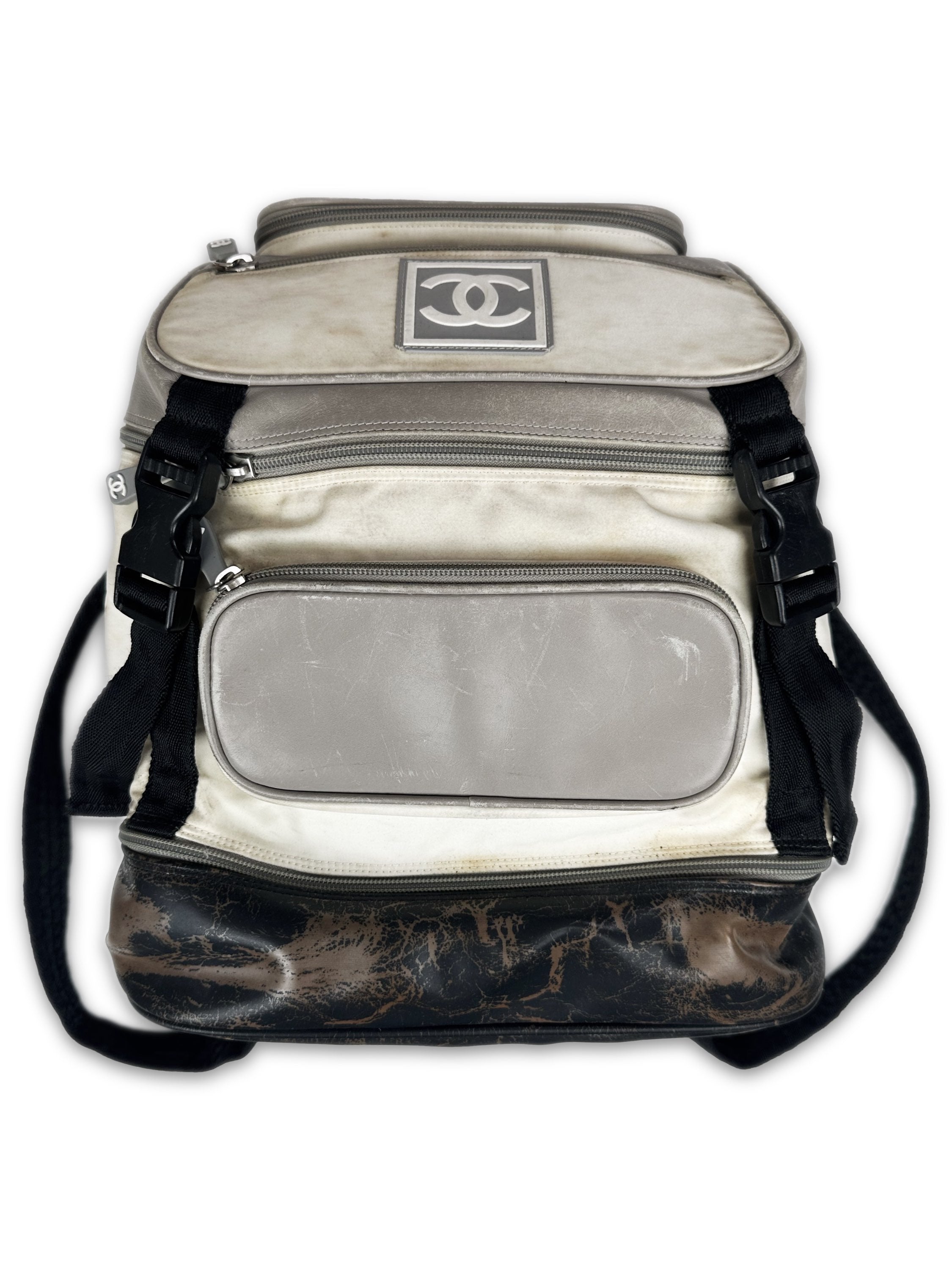 00s Chanel Sport Top Loading White Leather Backpack