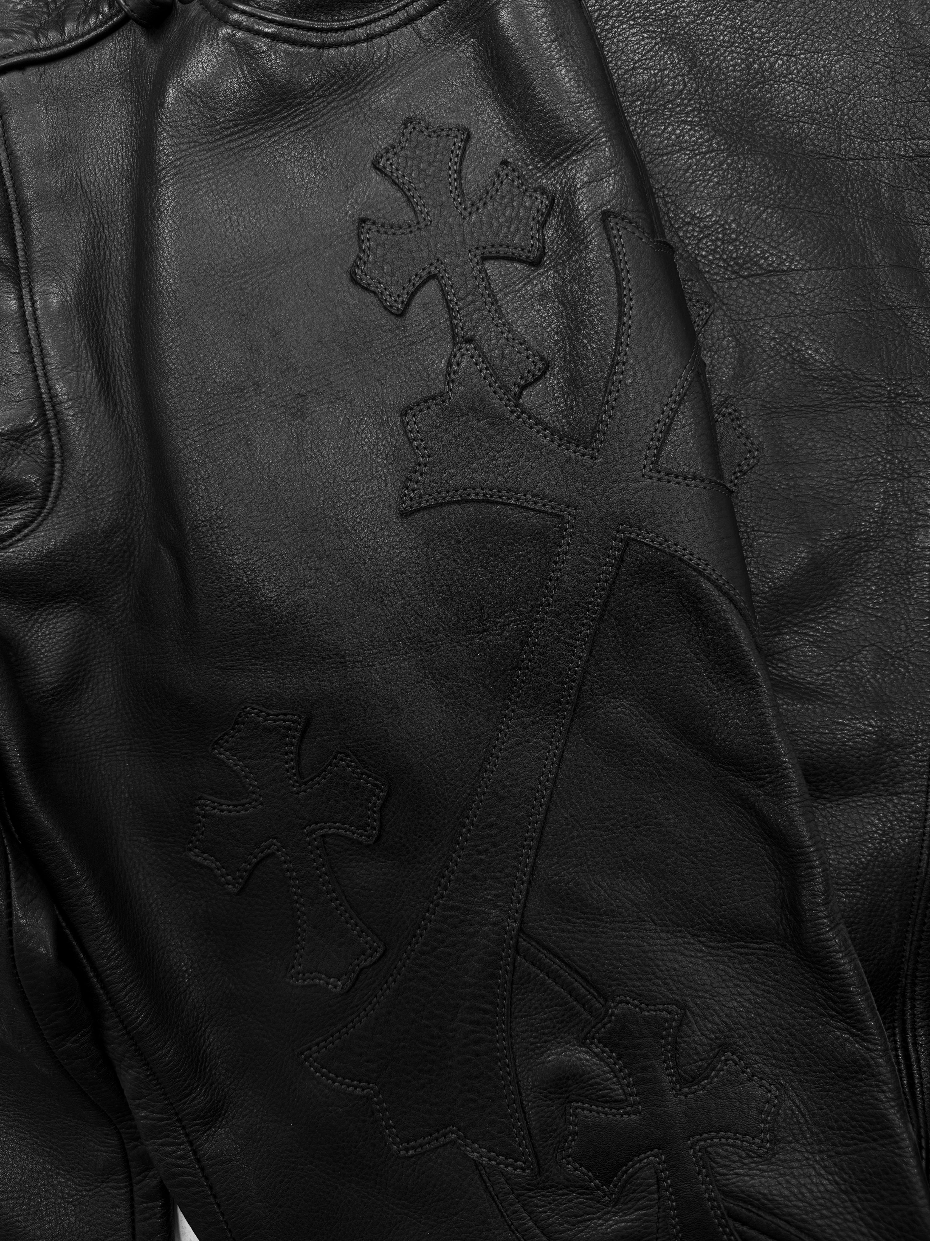 Chrome Hearts 48 Cross Star Patch Fleur Knee Leather Pants
