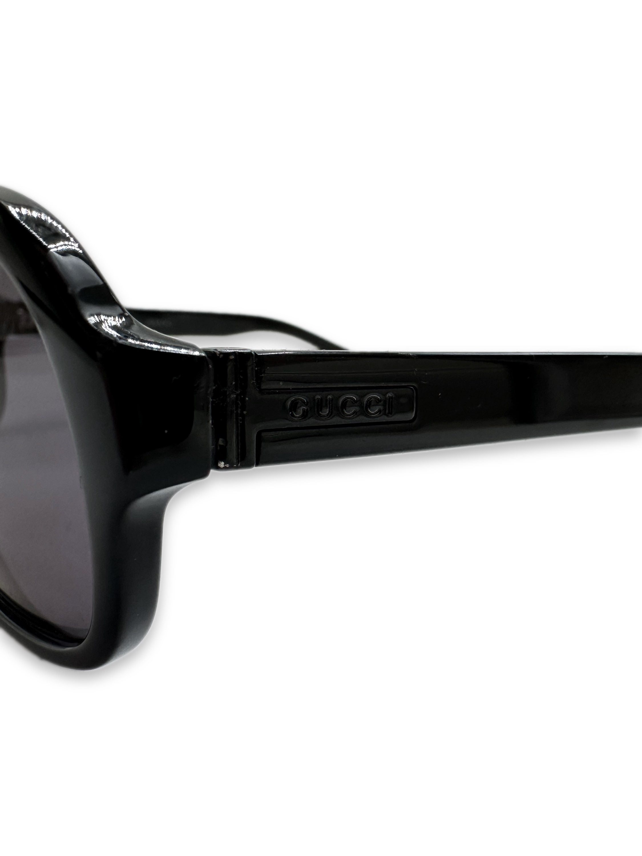 00s Gucci Aviator Rounded Frame Glossy Black Sunglasses