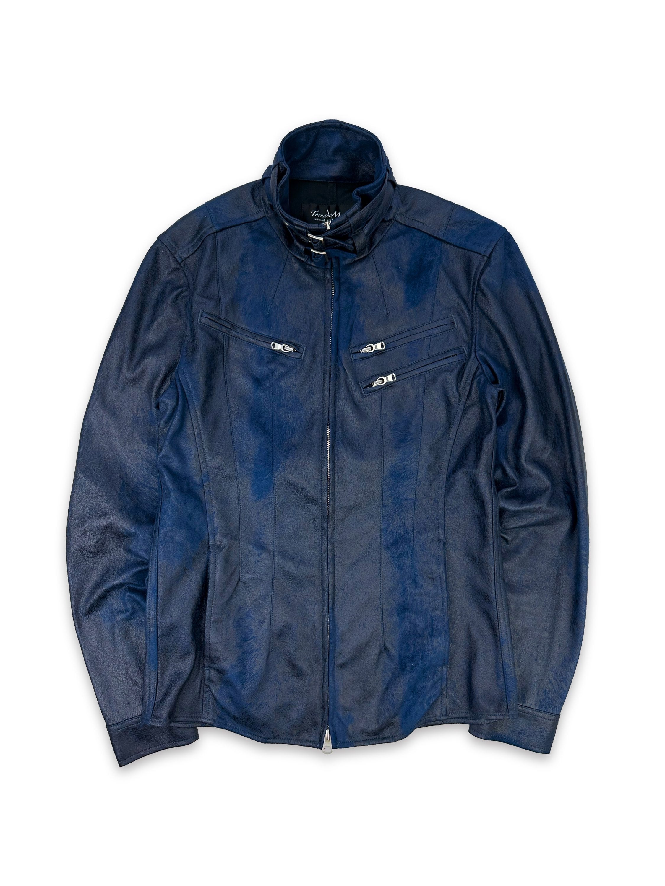 Tornado Mart Blue Gradient Multi-Zip Biker Jacket