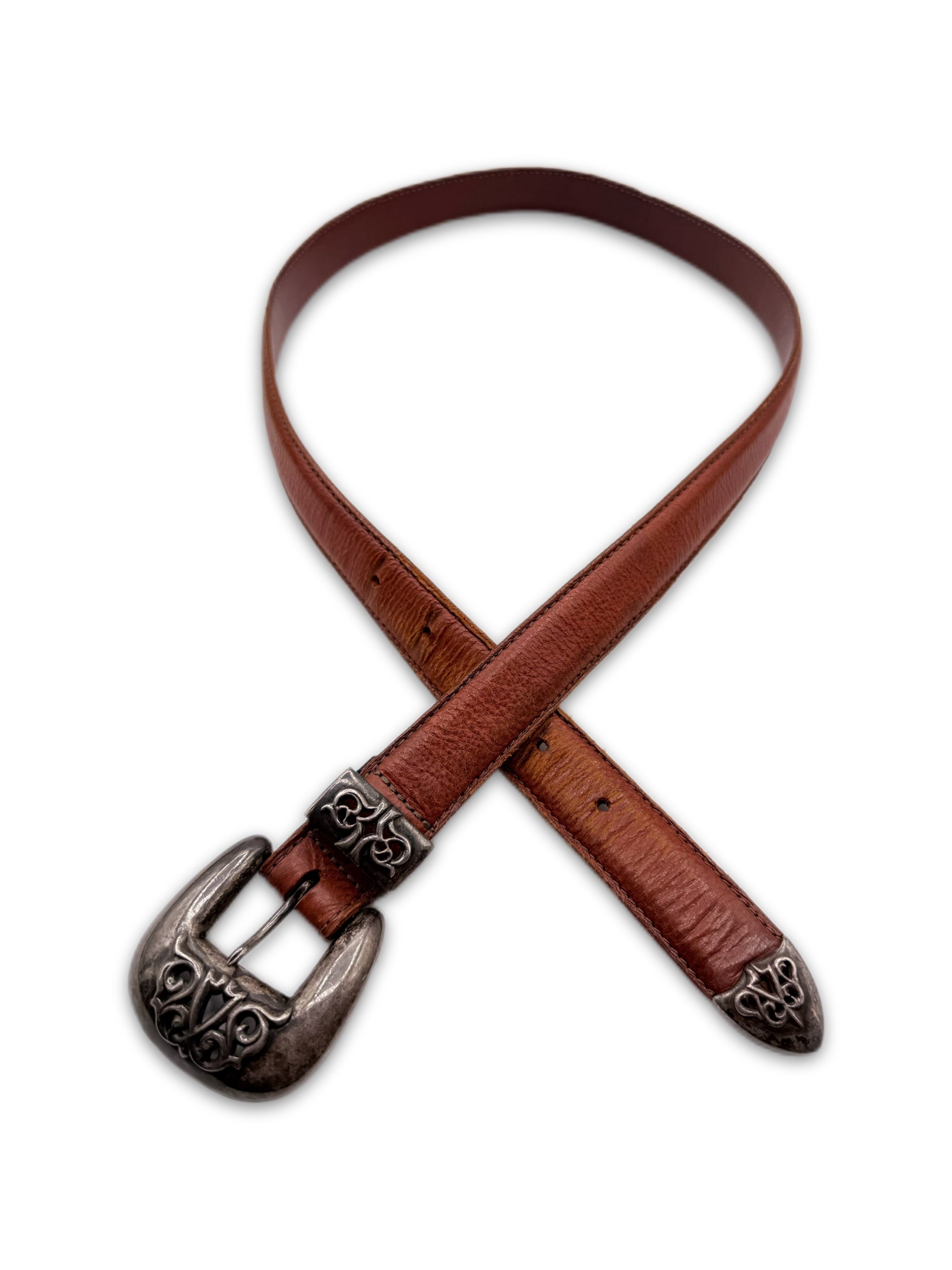 Chrome Hearts 3 Piece Brown Leather 1 in Western Belt
