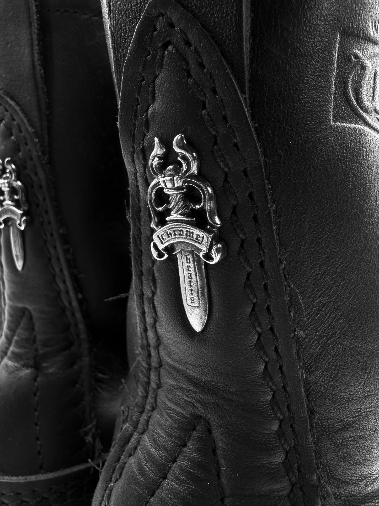 Chrome Hearts x Wesco Stomper Black Leather Hi-top Dagger Boots