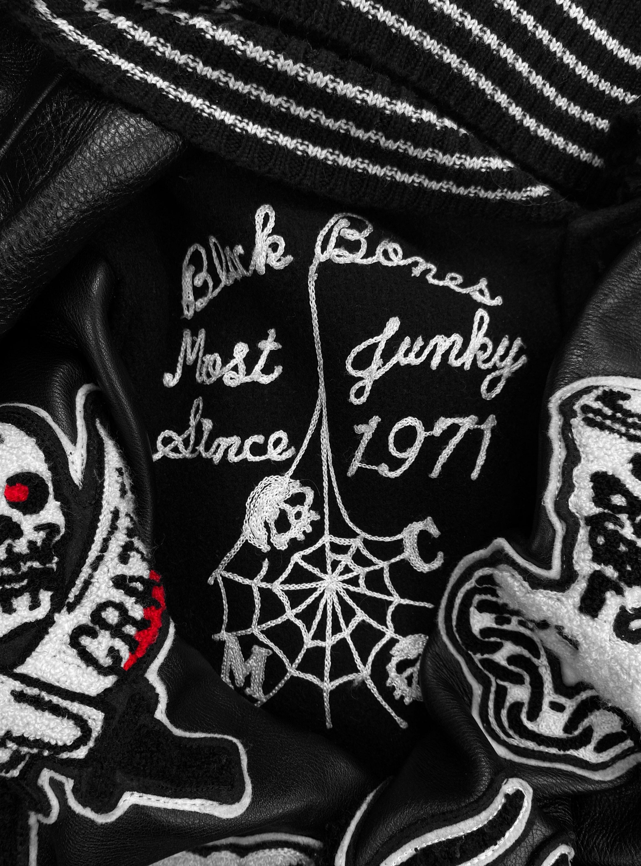 AW07 Whitesville ‘Black Bones’ Leather Chenille Patched Varsity Jacket