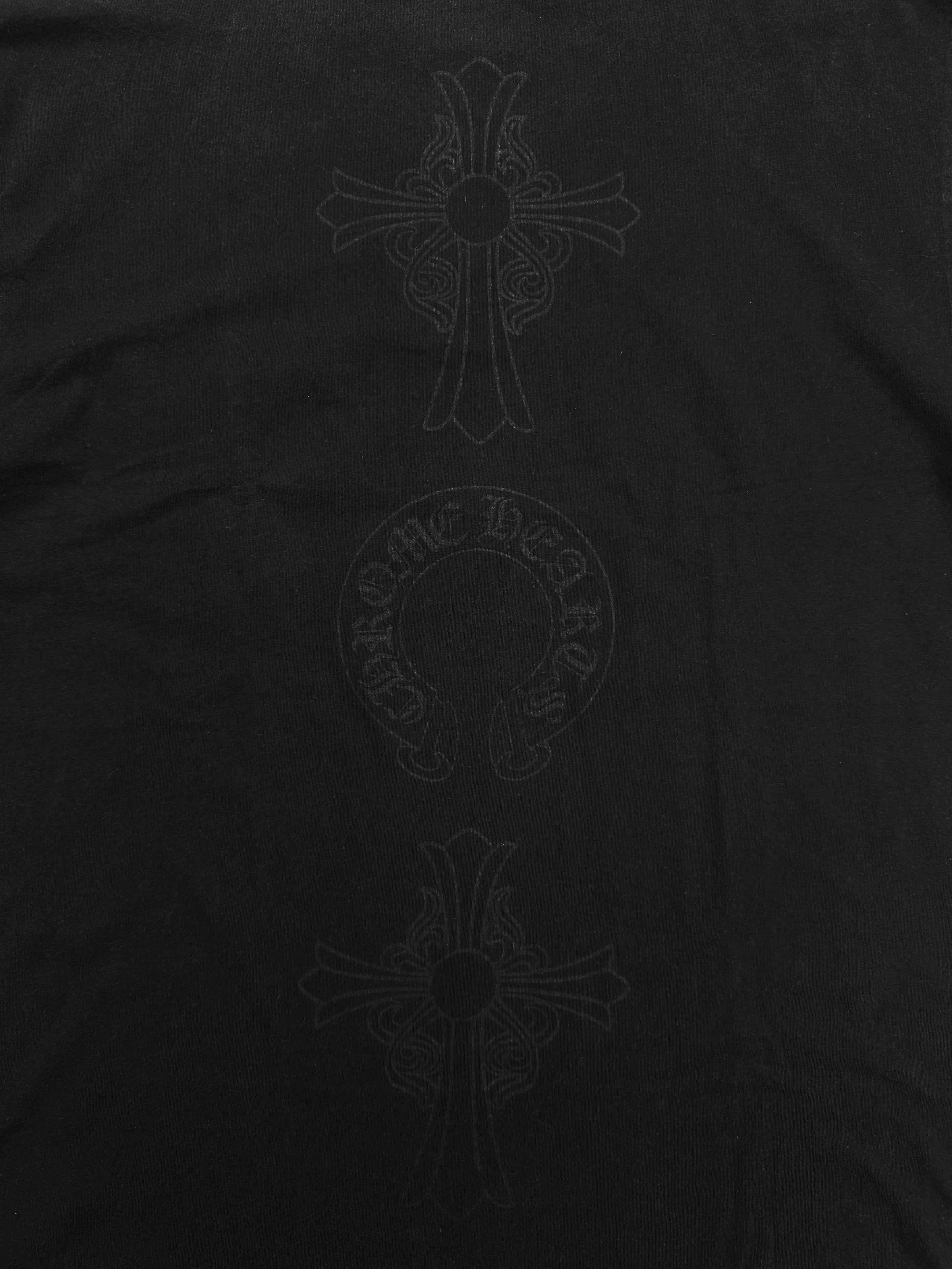 Chrome Hearts Three Logo Horseshoe Cross Faded Black T-Shirt