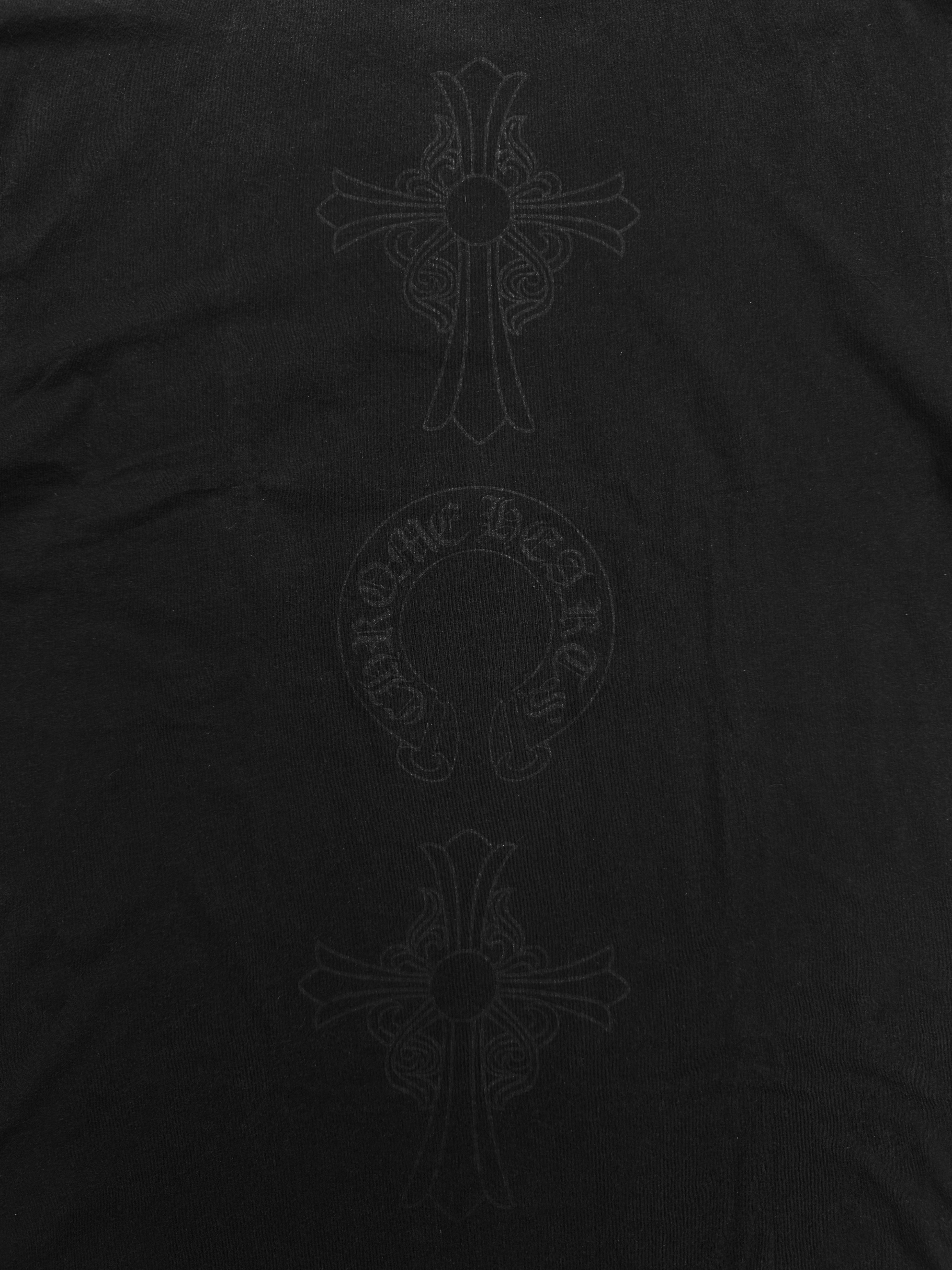 Chrome Hearts Three Logo Horseshoe Cross Faded Black T-Shirt