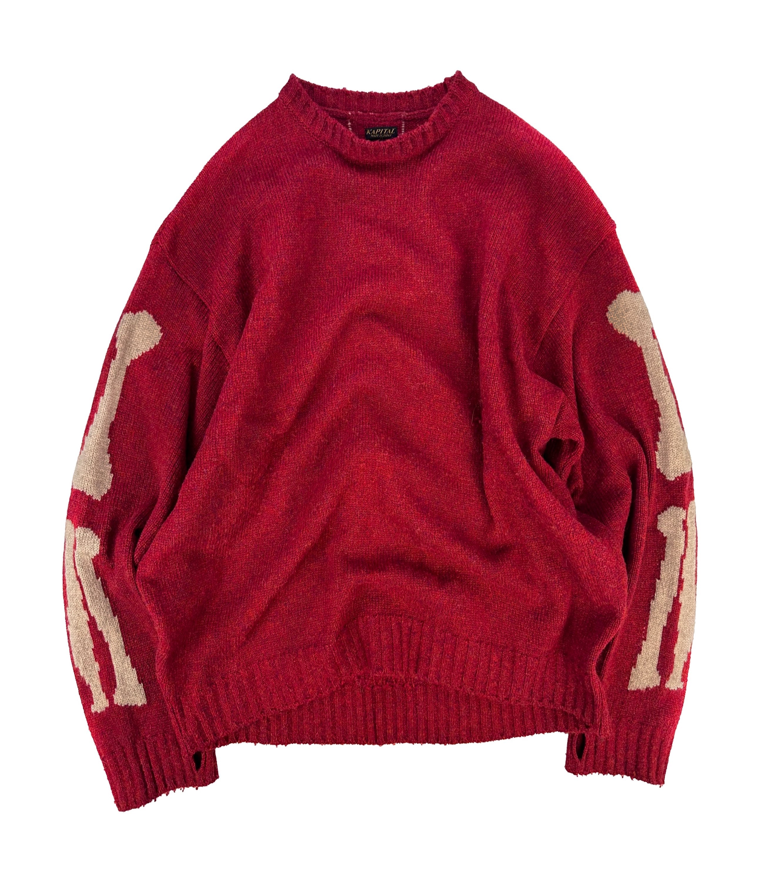 AW21 Kapital ‘Bone’ 5G Skeleton Knit Wool Burnt Red Sweater