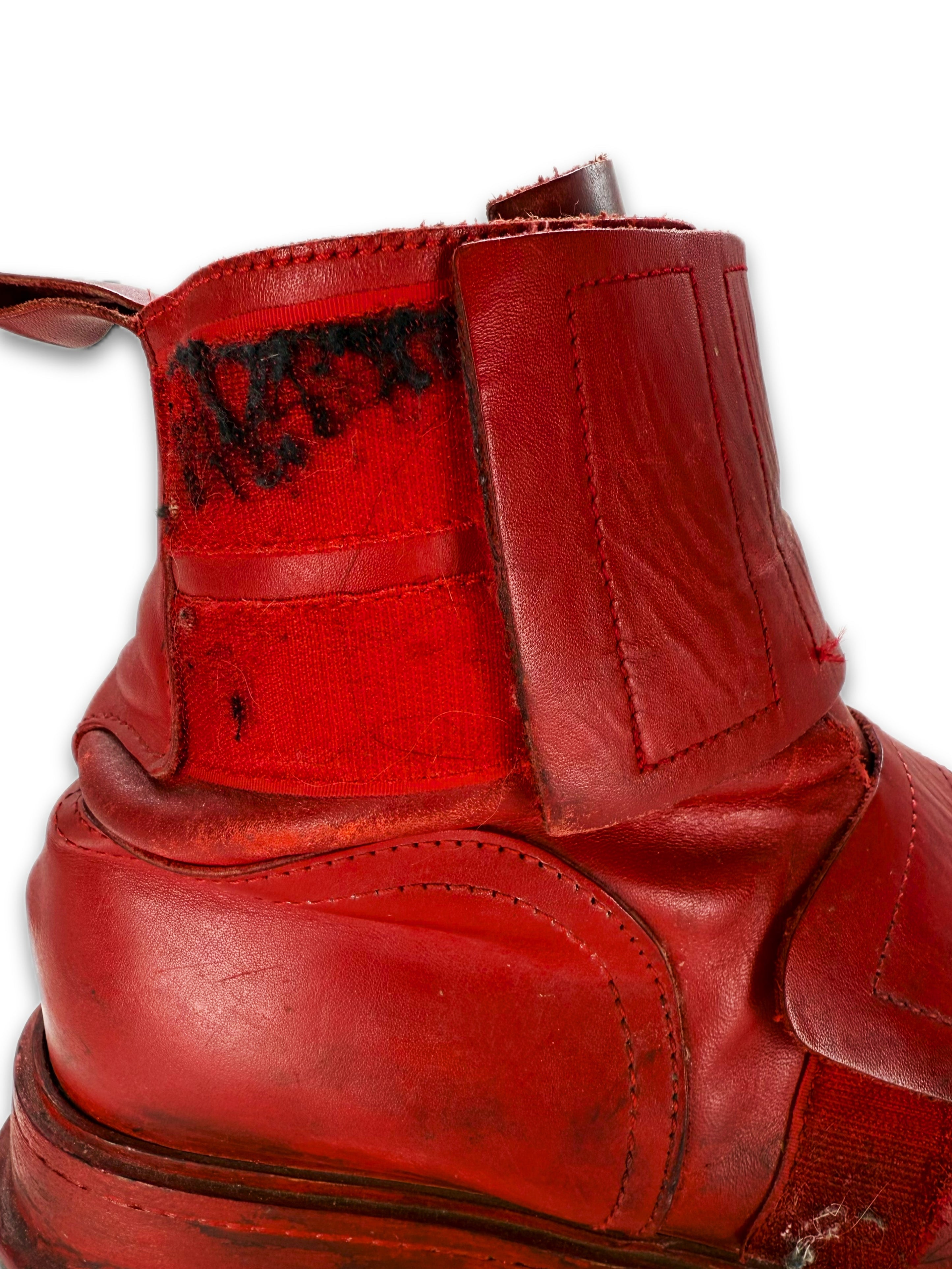 AW96 Dirk Bikkemerbergs Red Velcro Hi-top Leather Boots