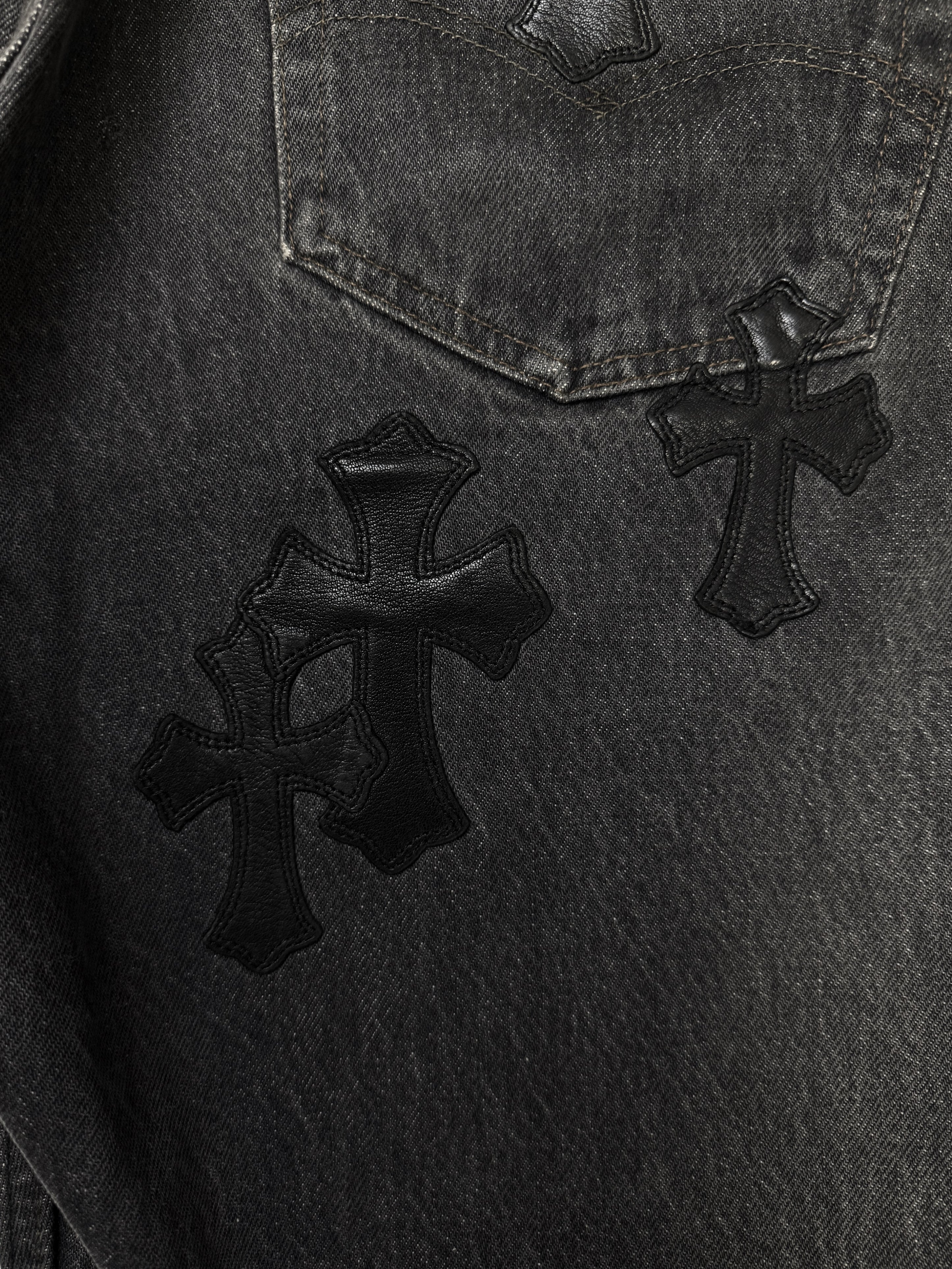 Chrome Hearts Levi’s 501 26 Cross Patch Leather Black Denim