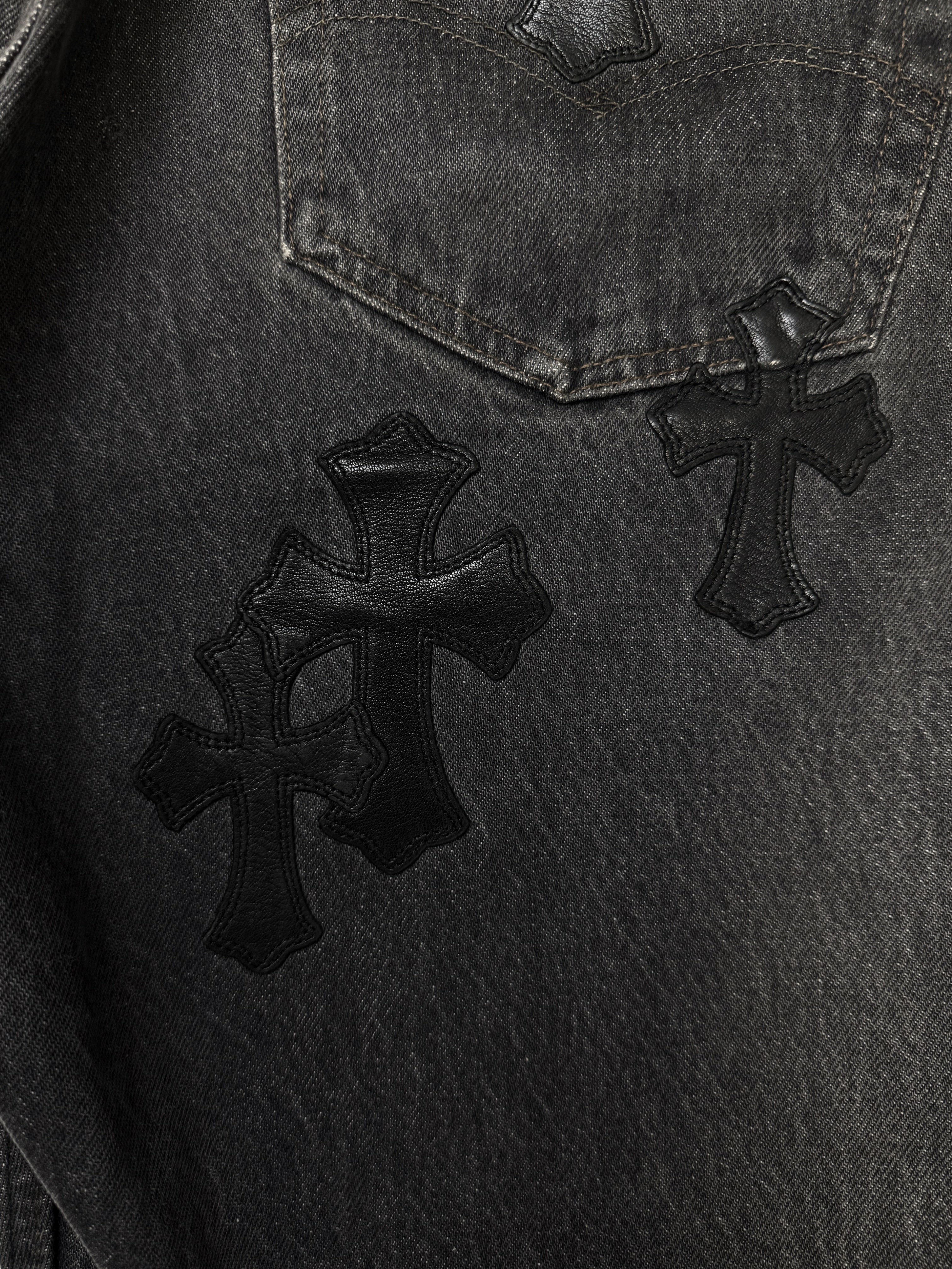 Chrome Hearts Levi’s 501 26 Cross Patch Leather Black Denim