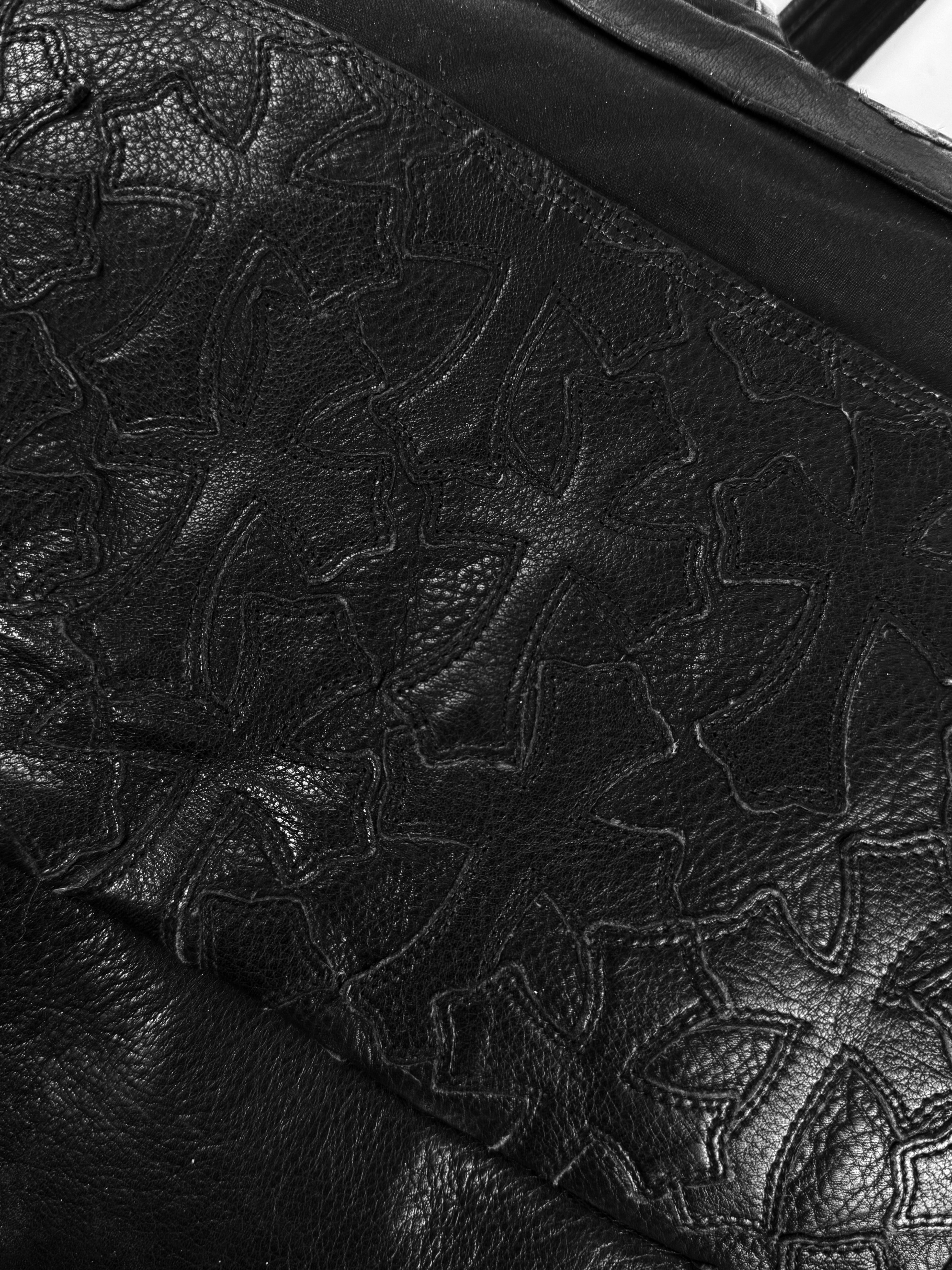 Chrome Hearts Cemetery Cross Patch Flooded Black Leather Large Duffle Bag