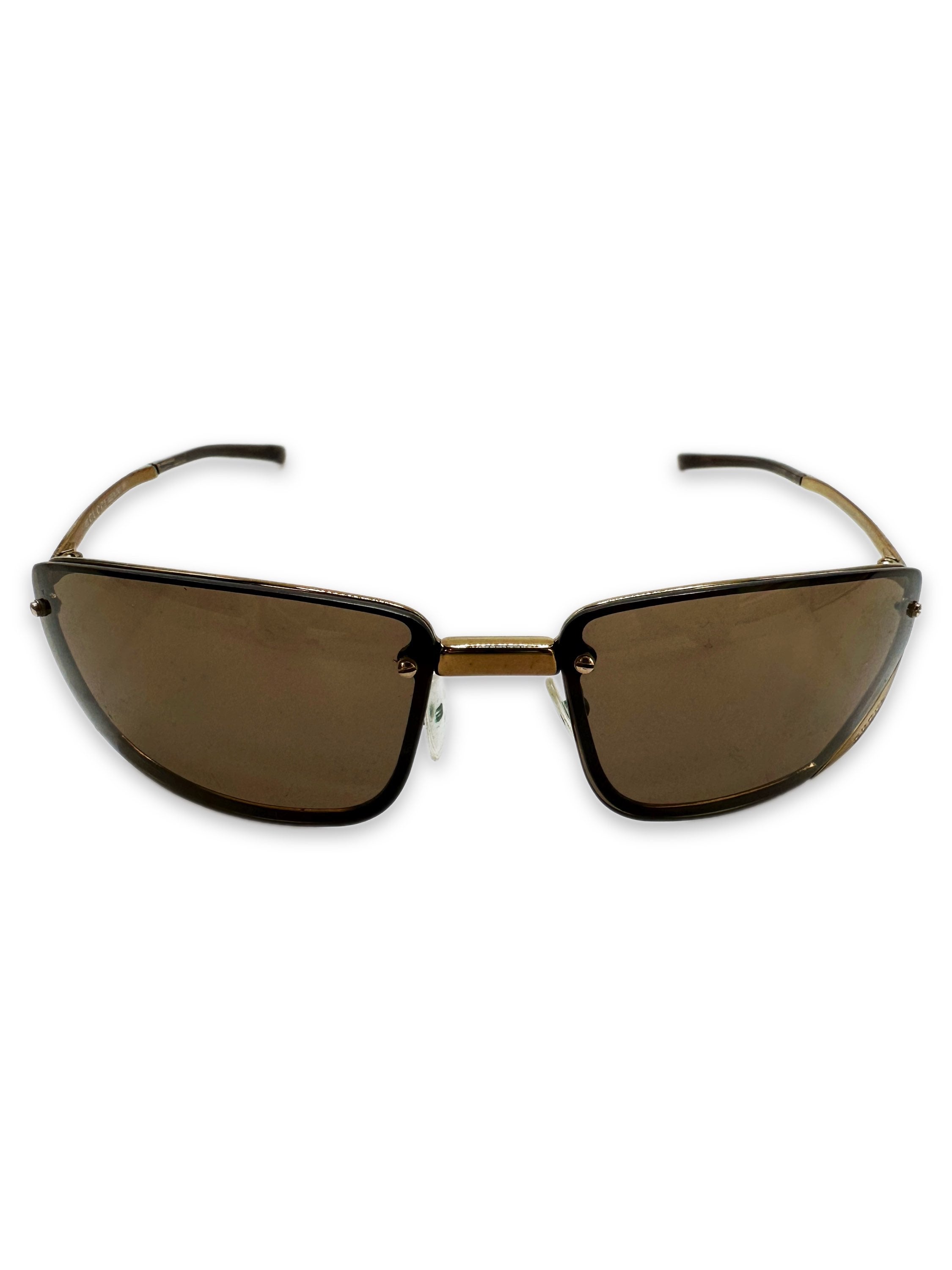 Gucci Rimless Warm Tint Spellout Logo Sunglasses