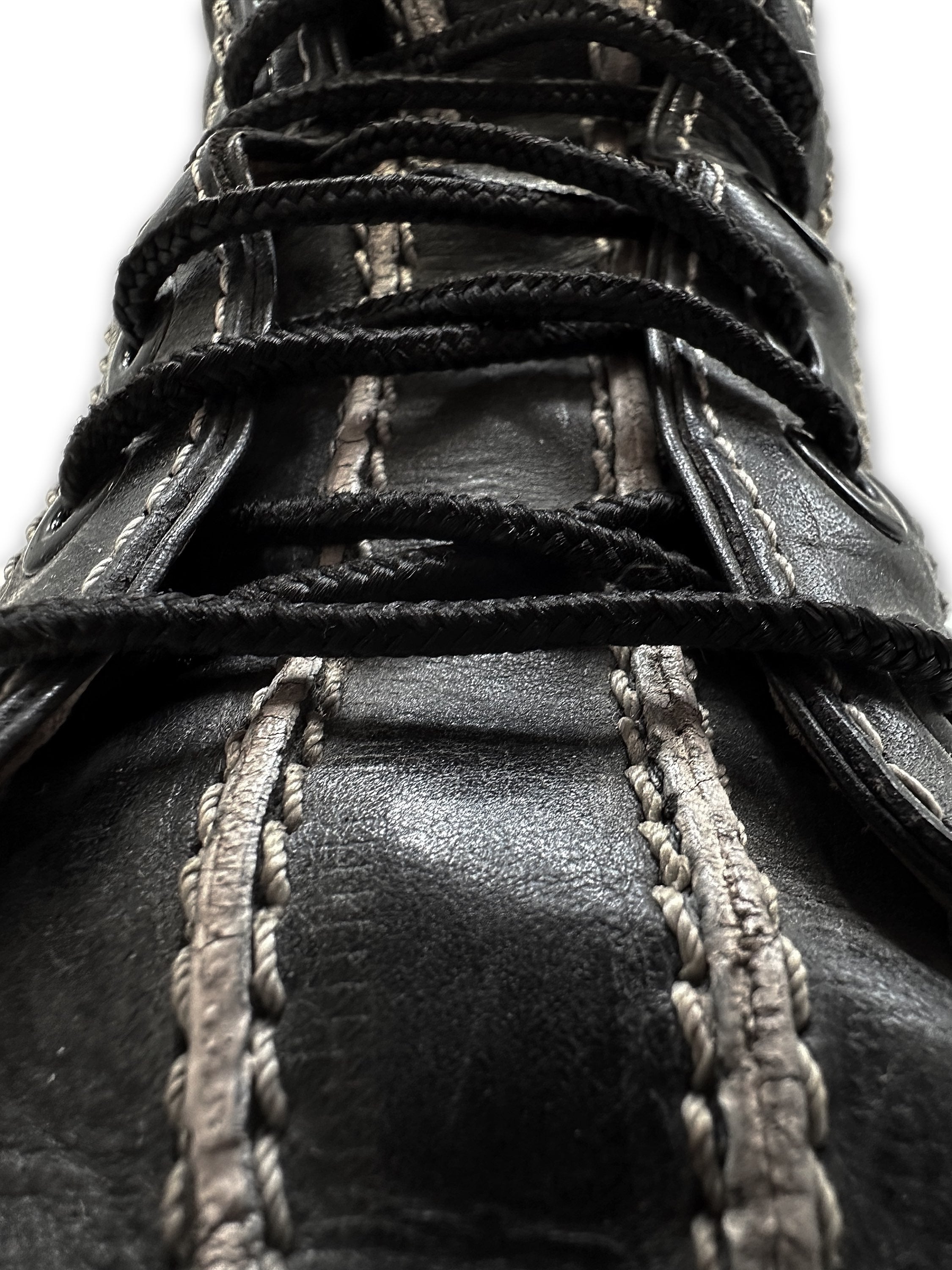Givenchy Black Leather Contrast Stitch Hi Top Combat Boots