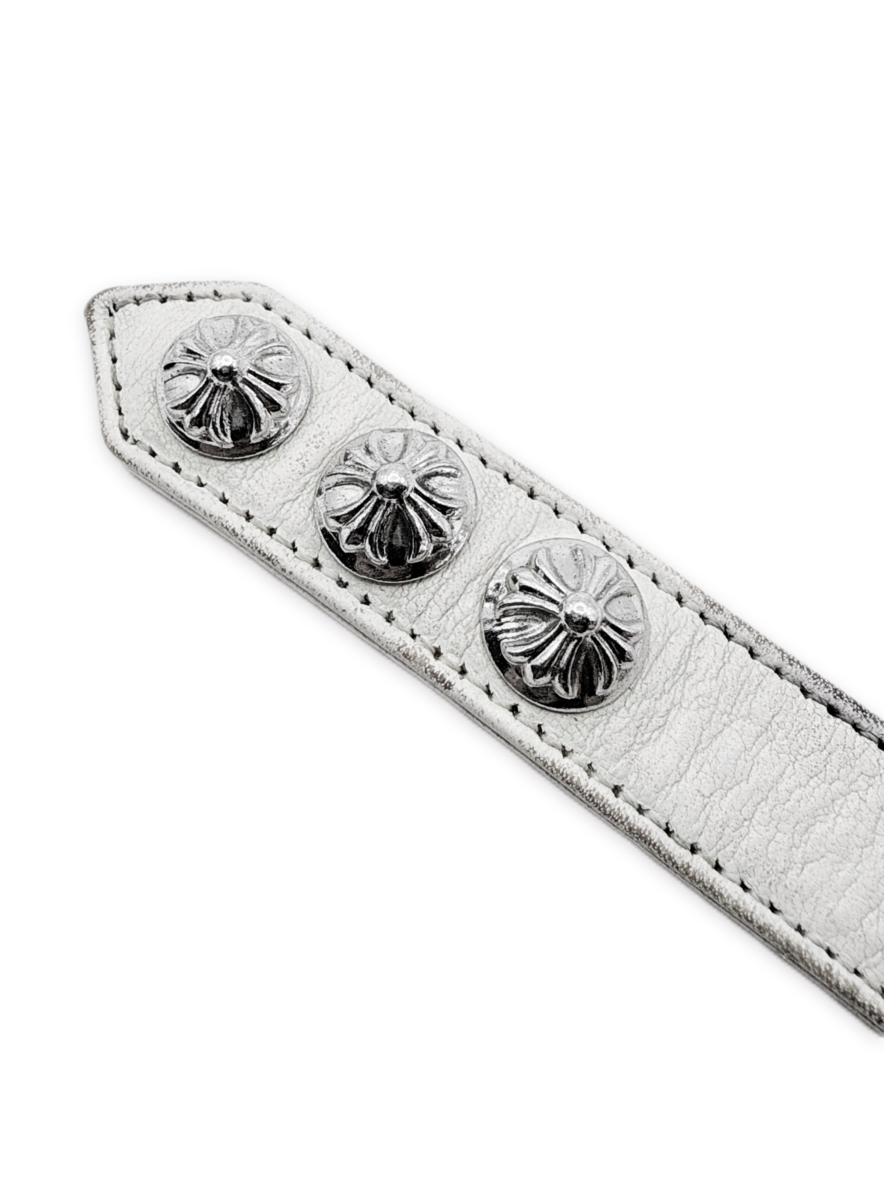 Chrome Hearts Rhodium Plus White Leather Snap Bracelet