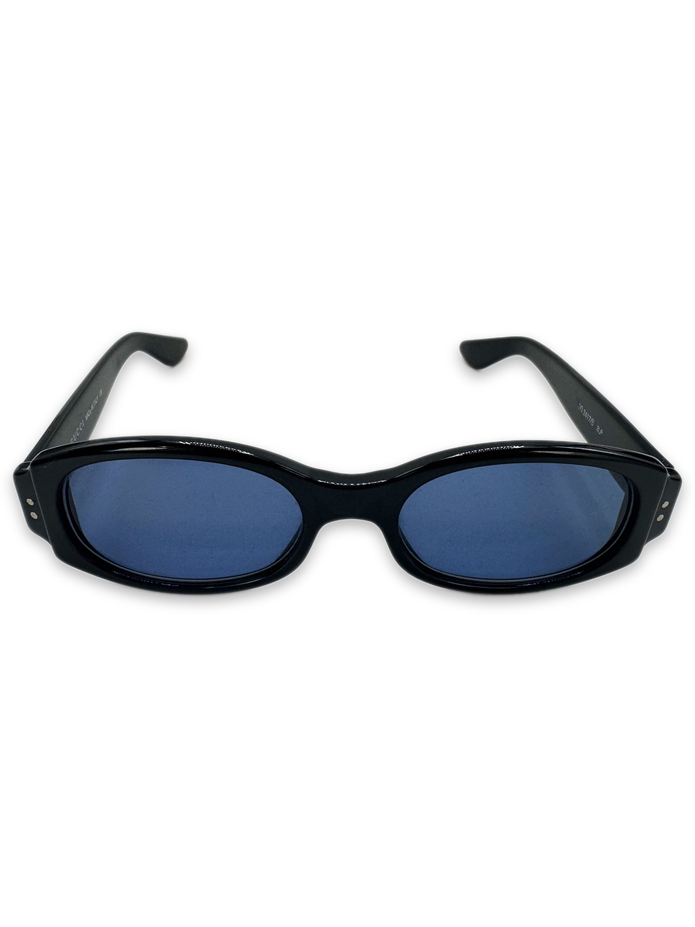 00s Gucci ‘Oval’ Frame Blue Tint Black Glossy Sunglasses