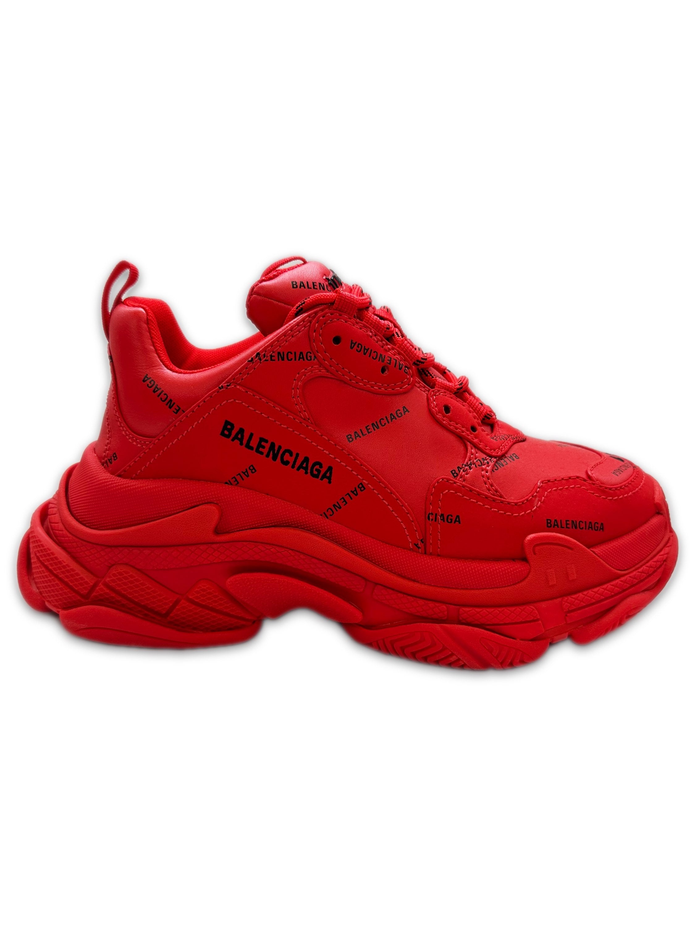 Balenciaga ‘Triple S’ Leather Cherry Red Platform Sneakers