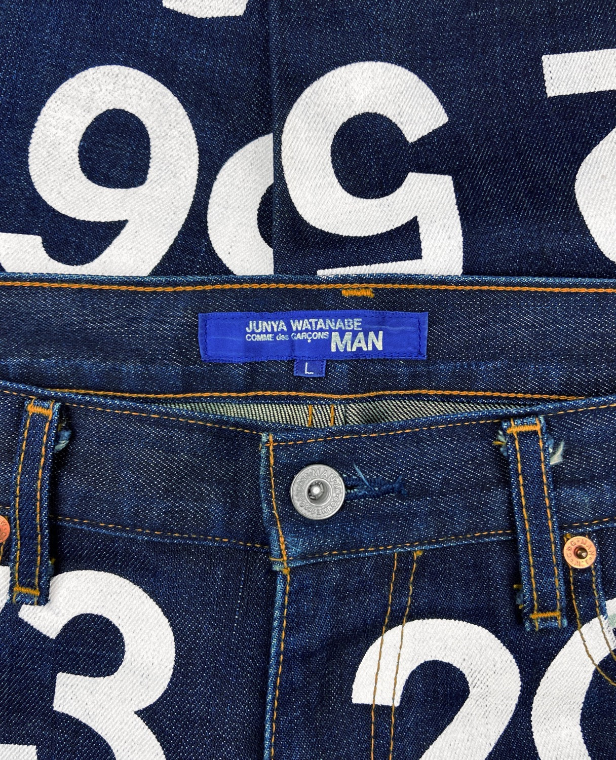 SS03 Junya Watanabe “Numbers” Hand Painted Indigo Denim