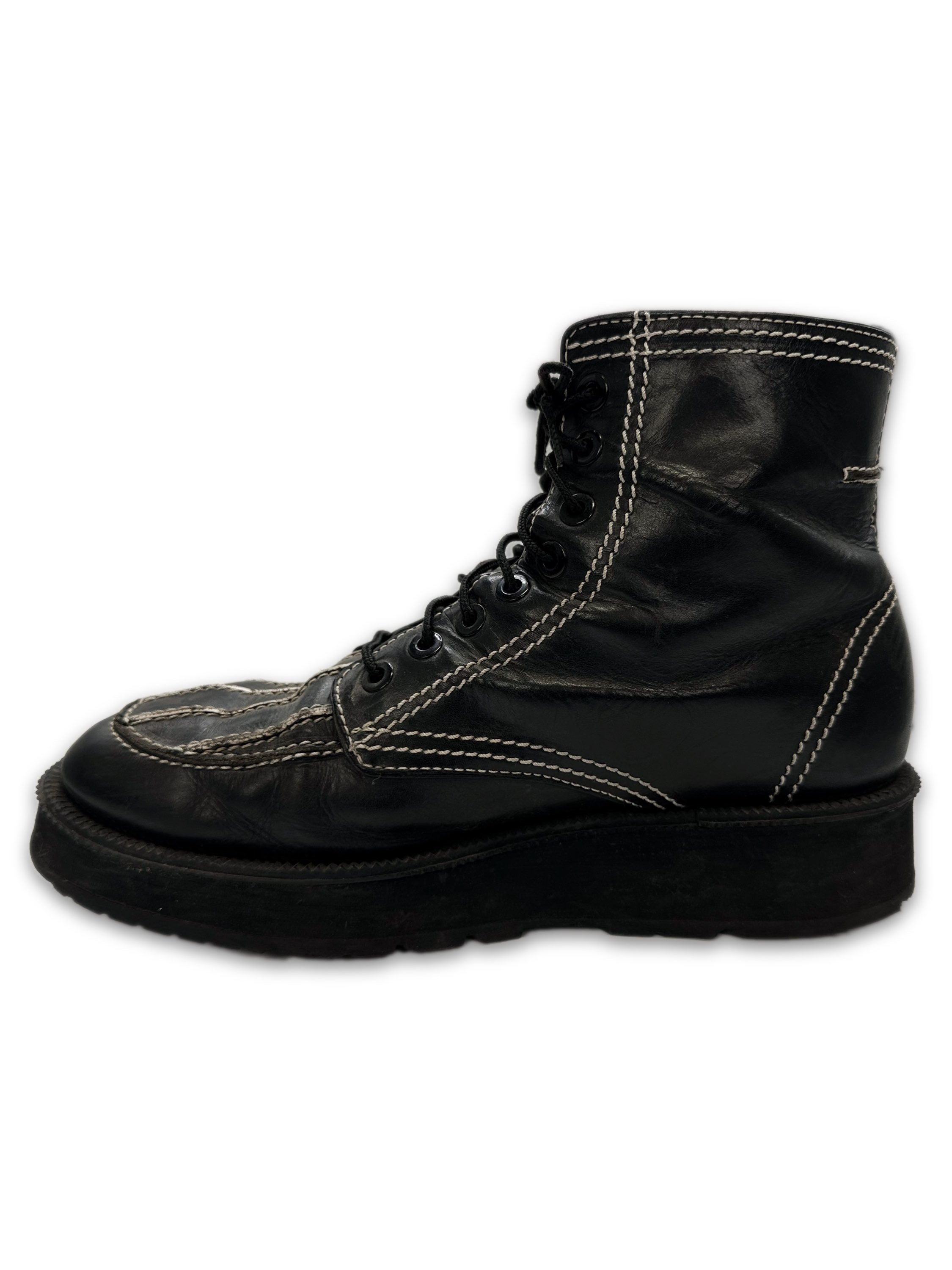 Givenchy Black Leather Contrast Stitch Hi Top Combat Boots