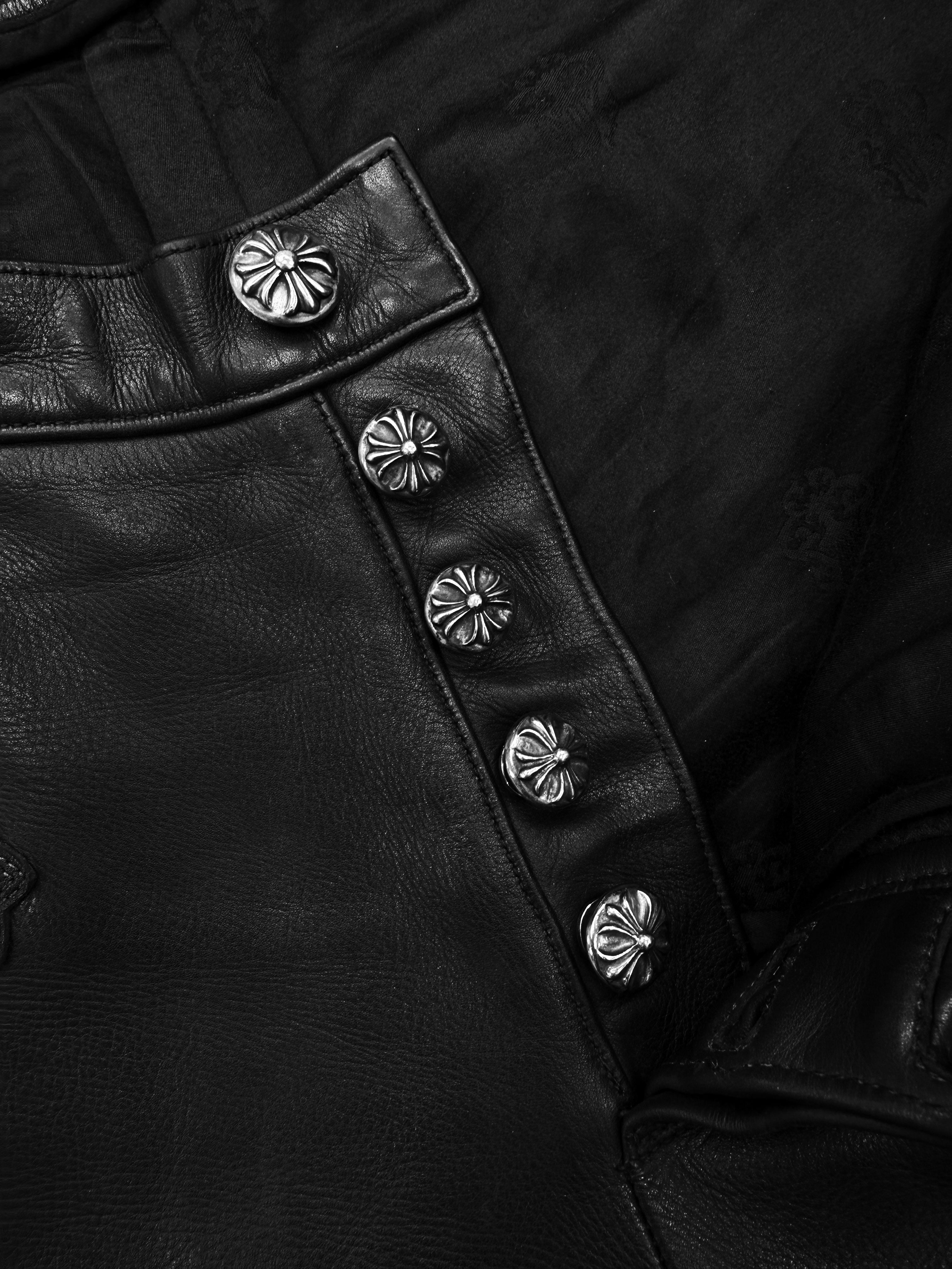 Chrome Hearts 48 Cross Star Patch Fleur Knee Leather Pants