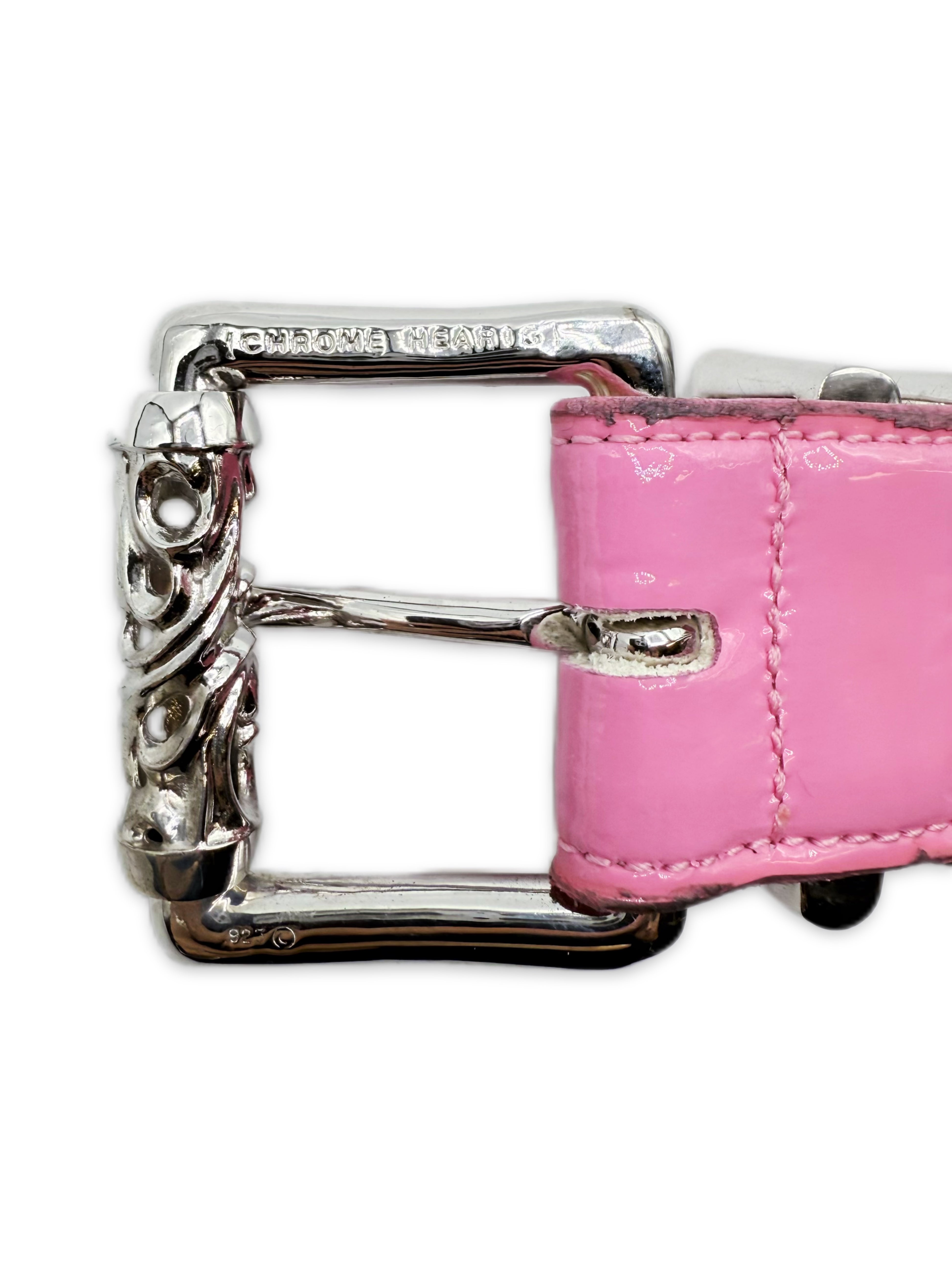 Chrome Hearts Pyramid Stud Patent Leather Rhodium Pink Roller Belt