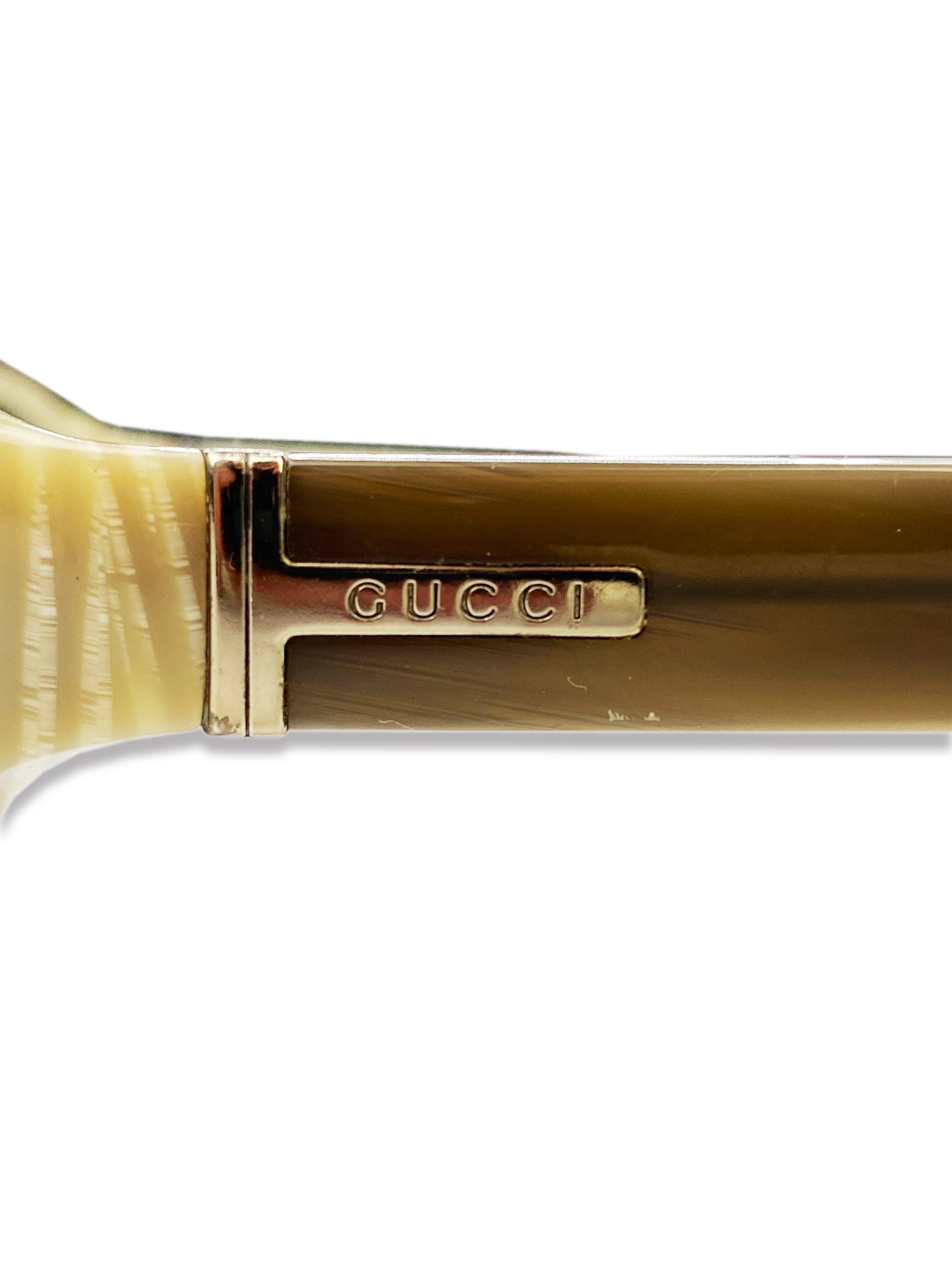 Gucci Metallic Etched Rounded Frame Brown Glasses