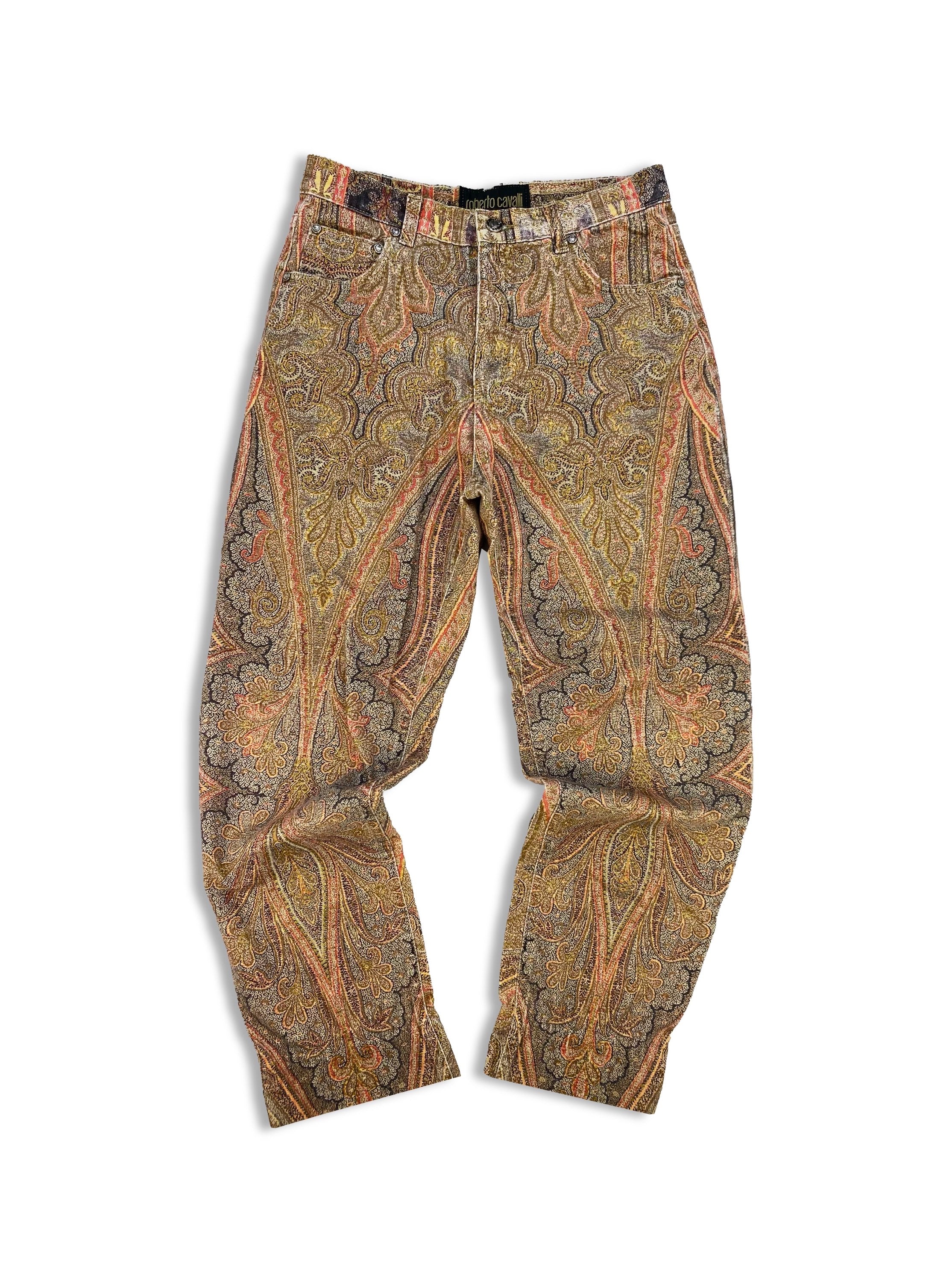 Roberto Cavalli Aztec Full Print Metallic Denim Jeans