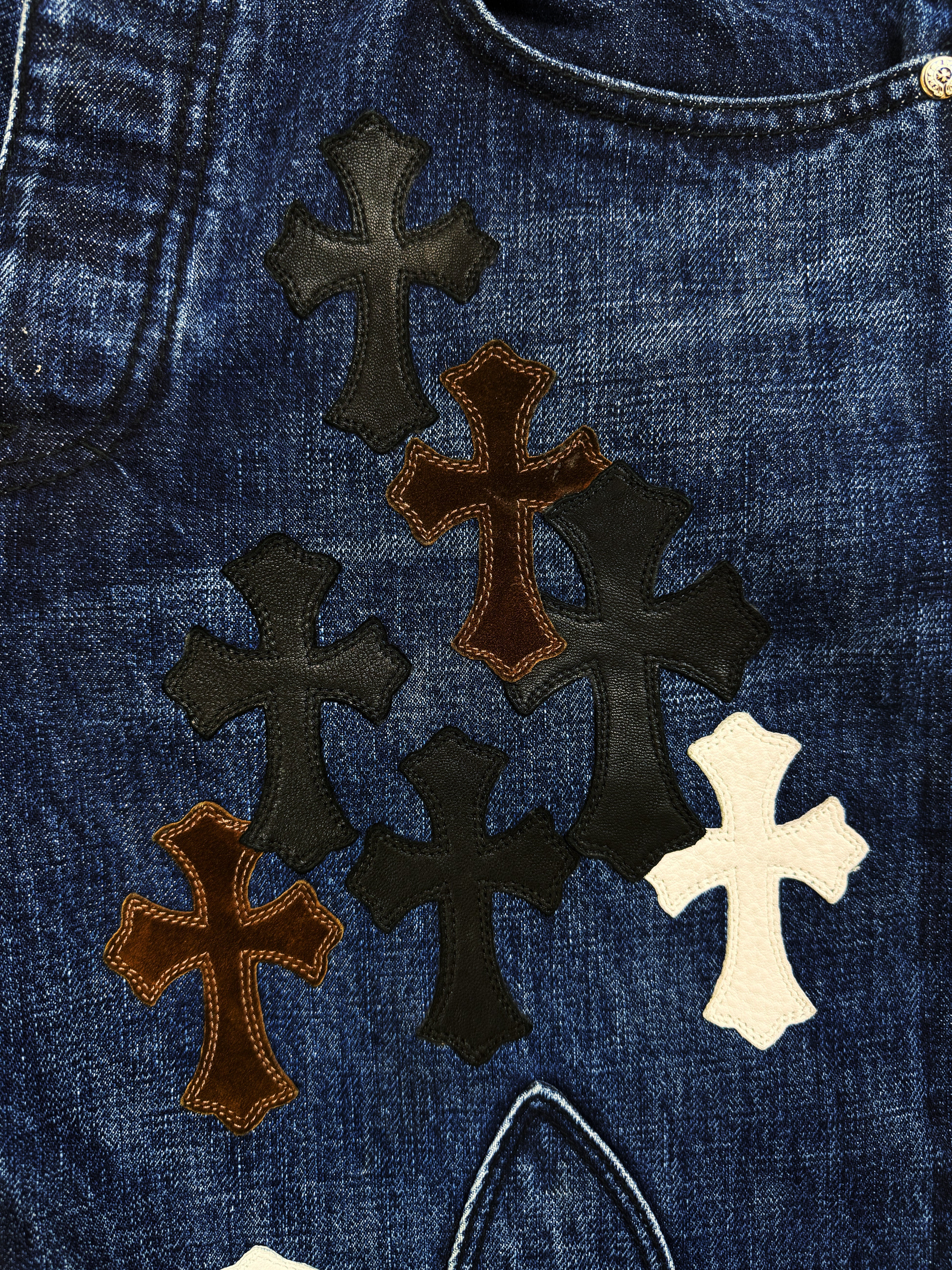 Chrome Hearts 35 Cross Patch Blue Fleur Knee .925 Silver Jeans