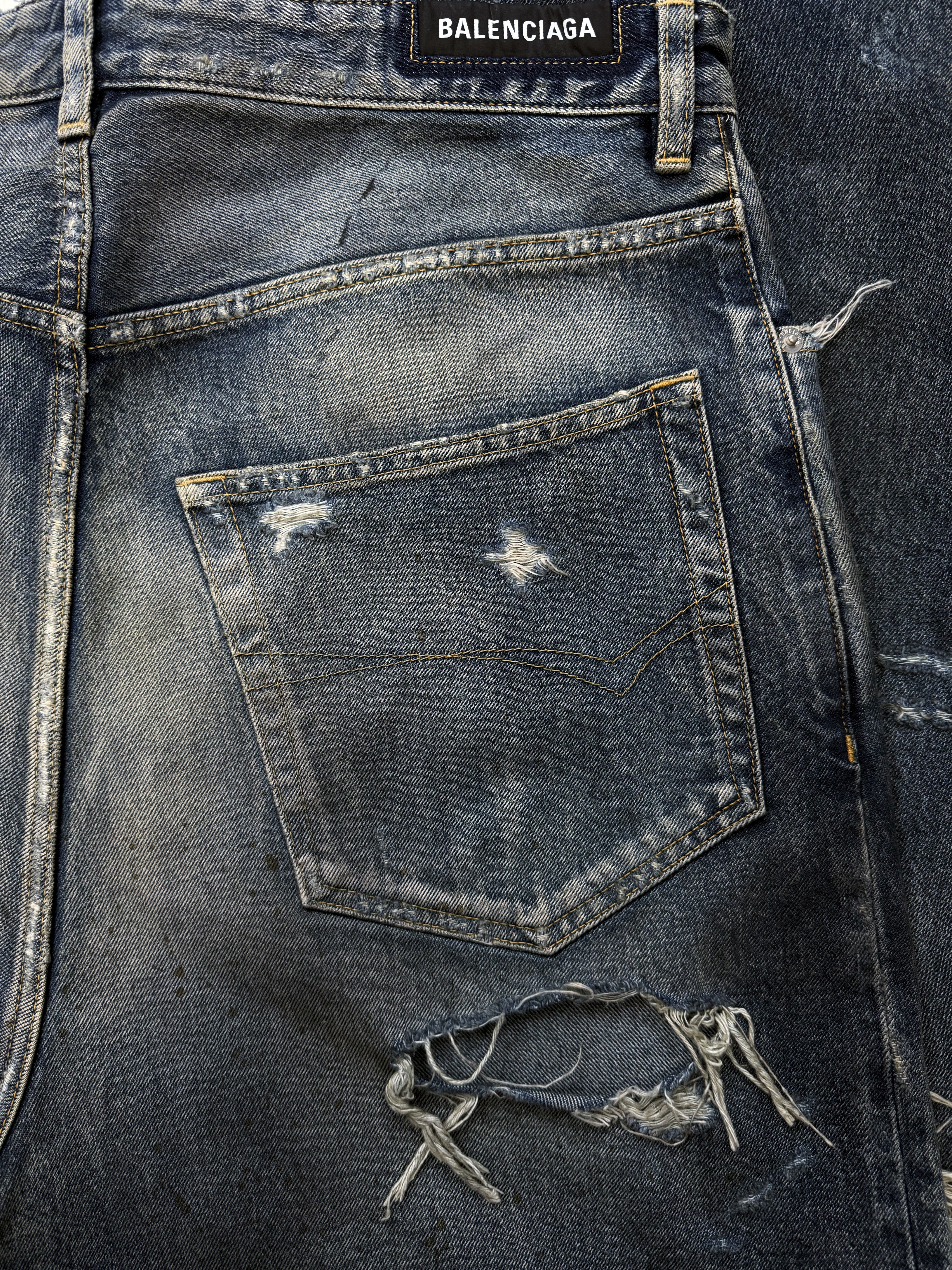 SS23 Balenciaga Mud Show Baggy Distressed Blue Washed Denim