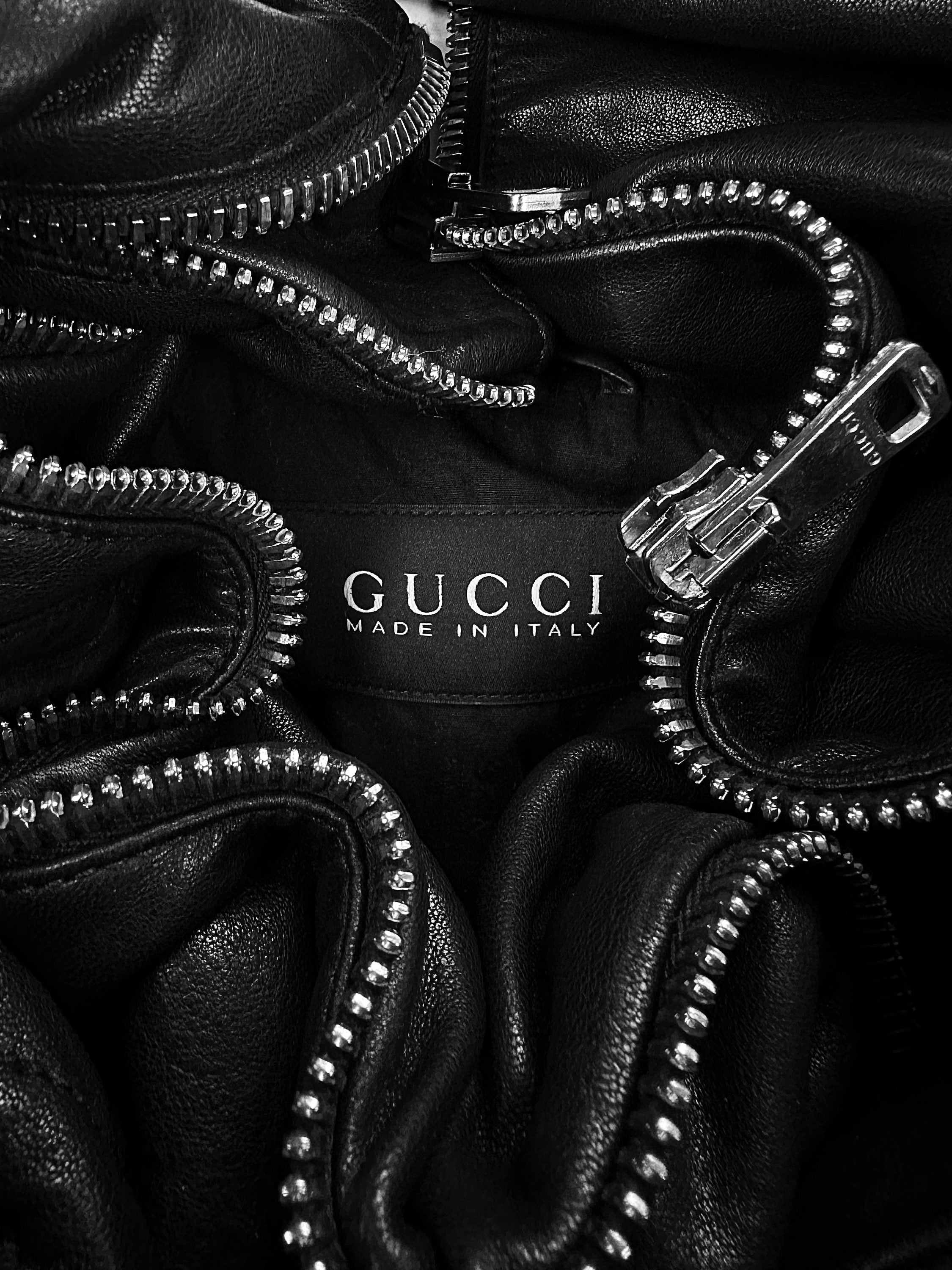 00s Gucci by Tom Ford ‘Alien’ Padded Cowhide Leather Biker Jacket