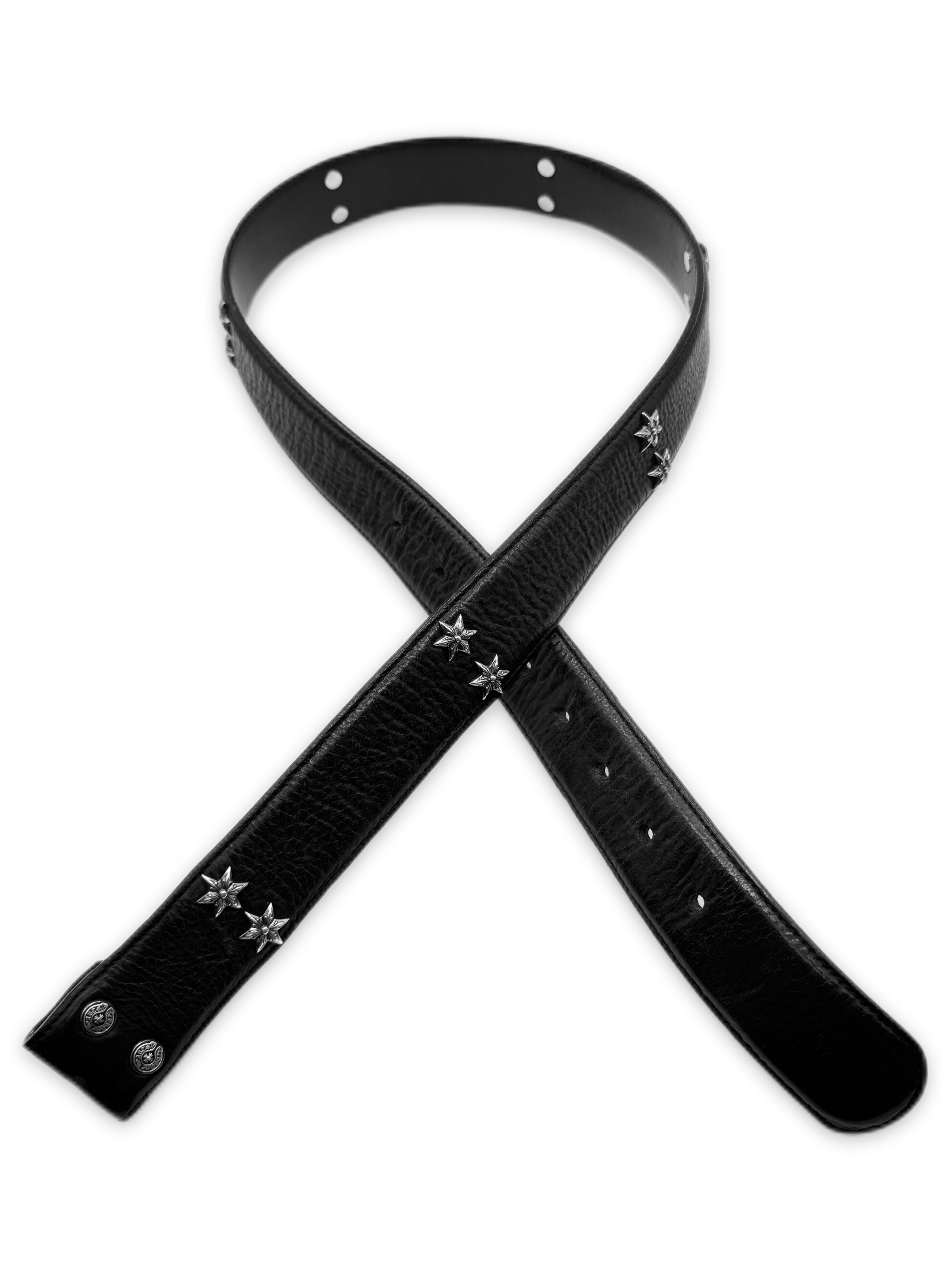 Chrome Hearts Double 6 Point Star Pendant Black Leather Belt Strap