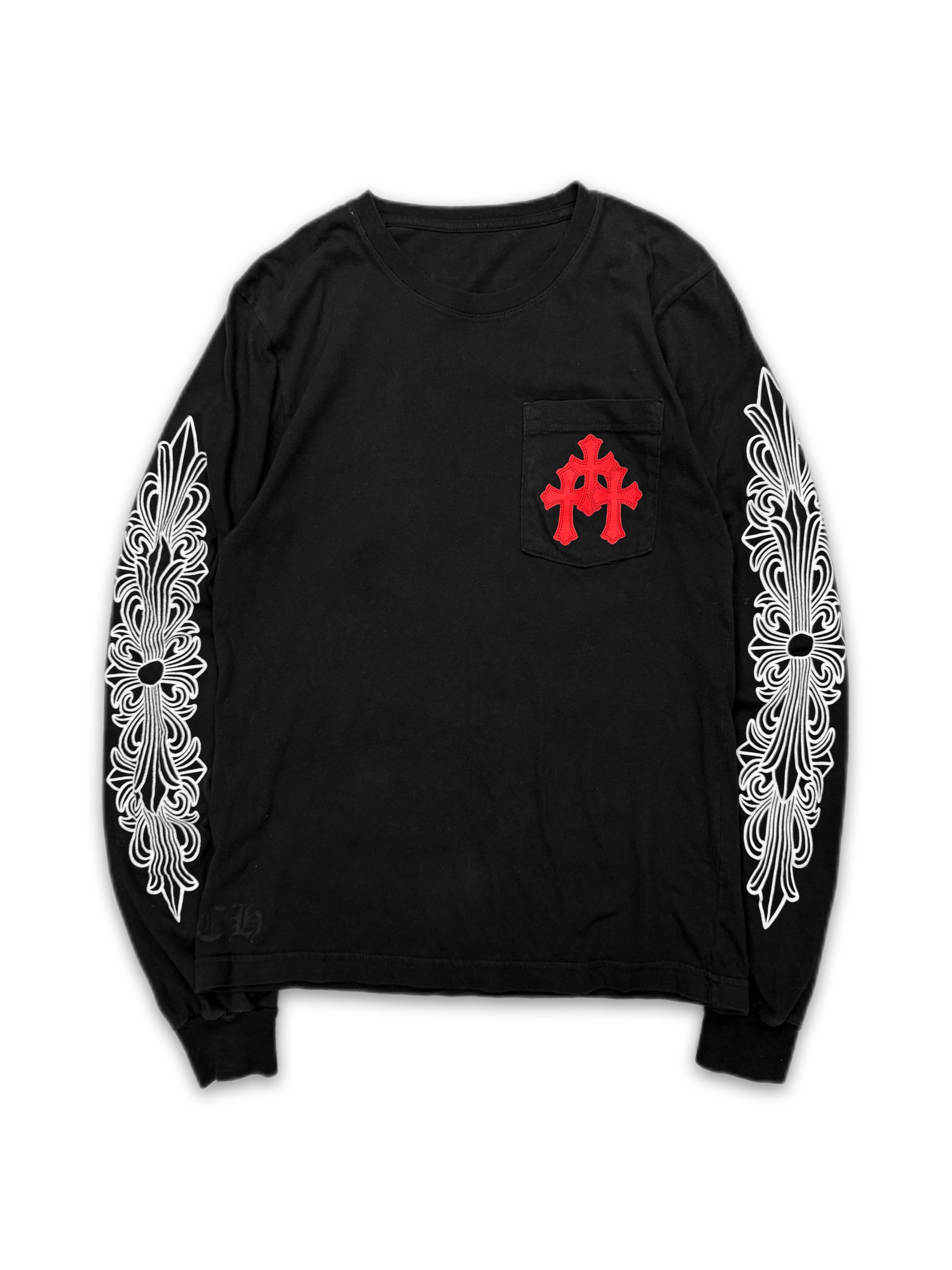 Chrome Hearts Red Triple Cross Patch Fleur Sleeve Long Sleeve