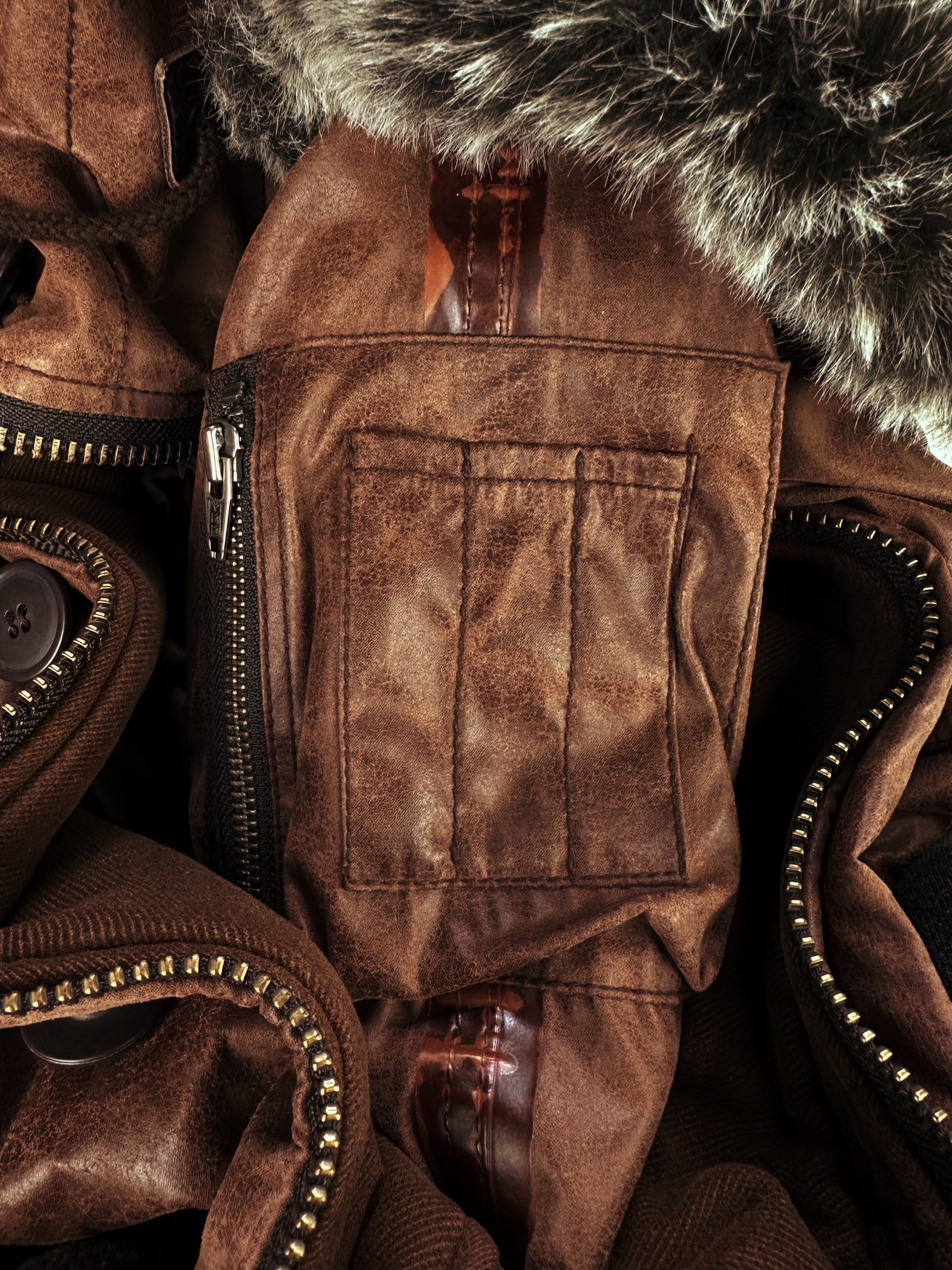 00s Final Home Fur Hood MA-1 Cargo Trench Coat