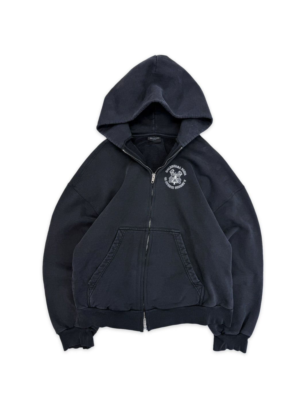 Balenciaga Collegiate ‘10 Avenue’ Zip-Up Back Logo Slate Hoodie