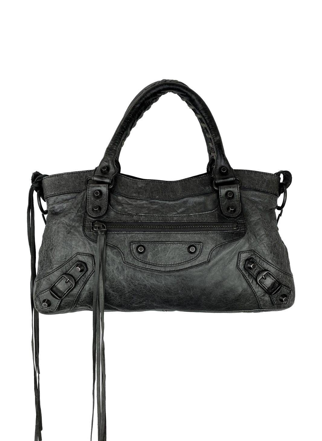 Balenciaga Lambskin Leather Tassel Weaved “City” Bag