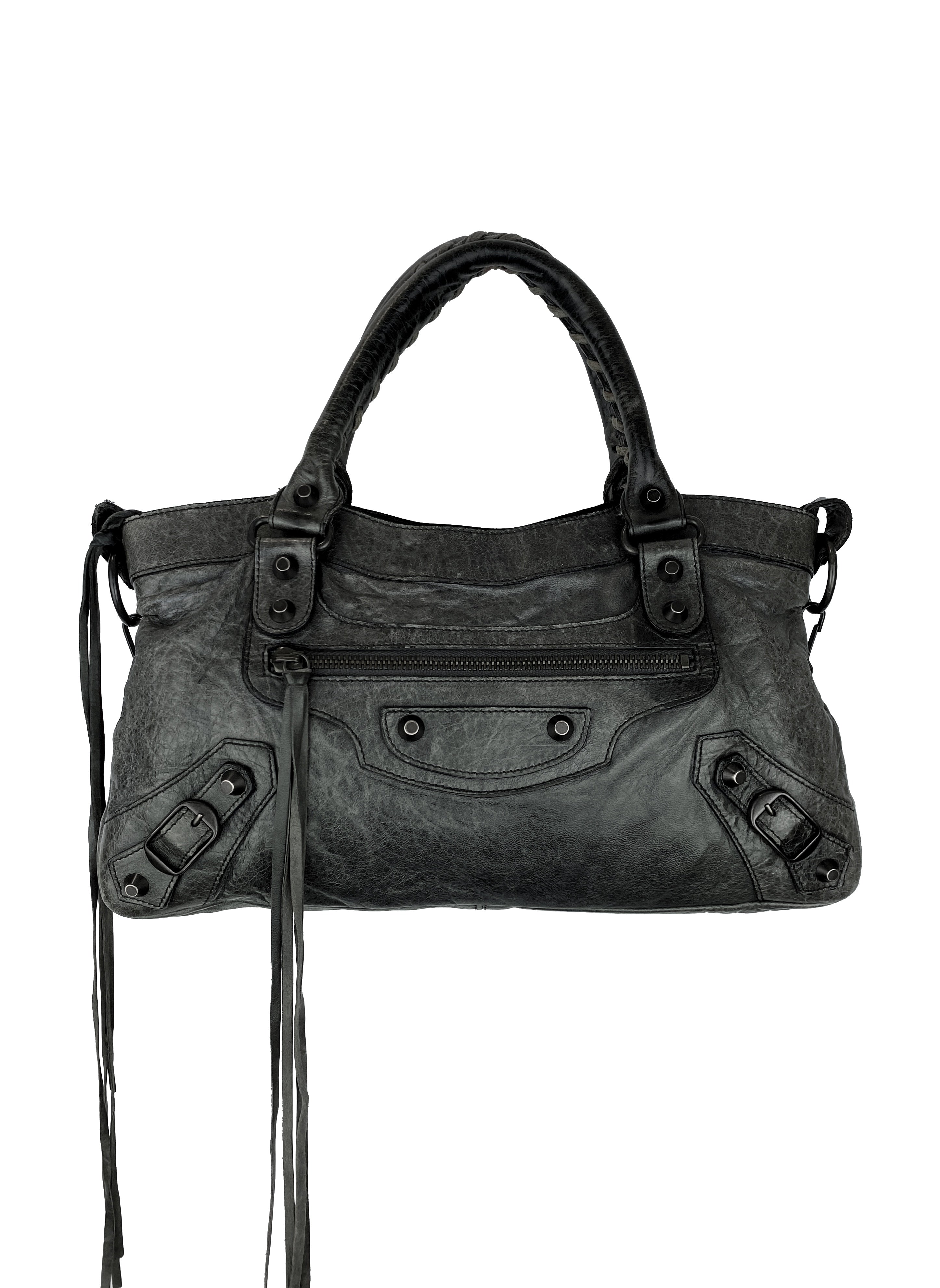 Balenciaga Lambskin Leather Tassel Weaved “City” Bag