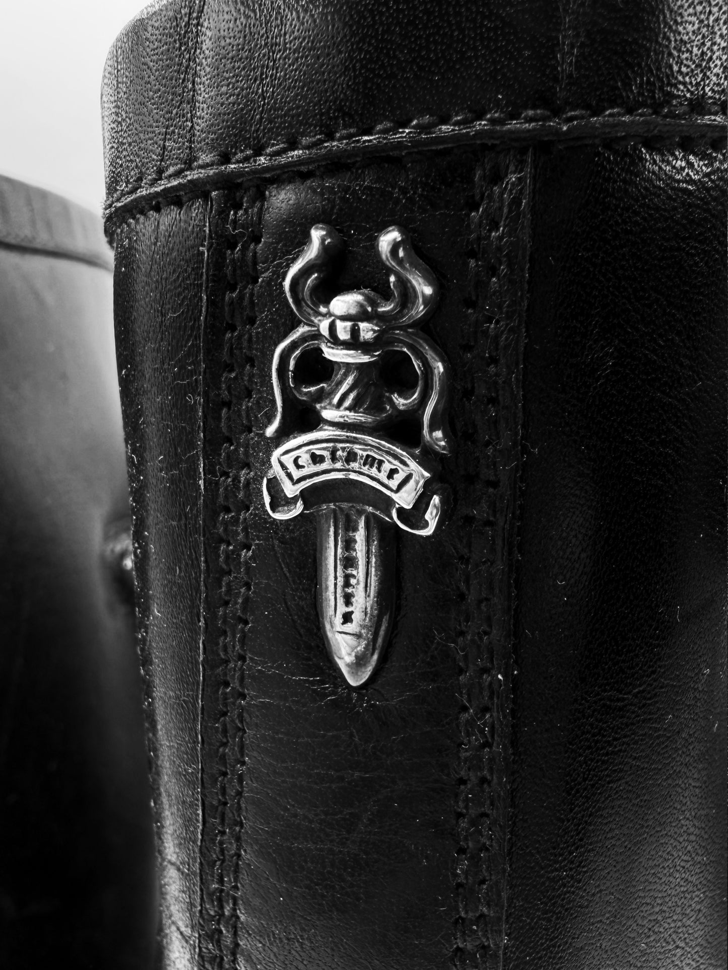 Chrome Hearts Gunslinger Buckle Dagger Pendant Black Leather Boots