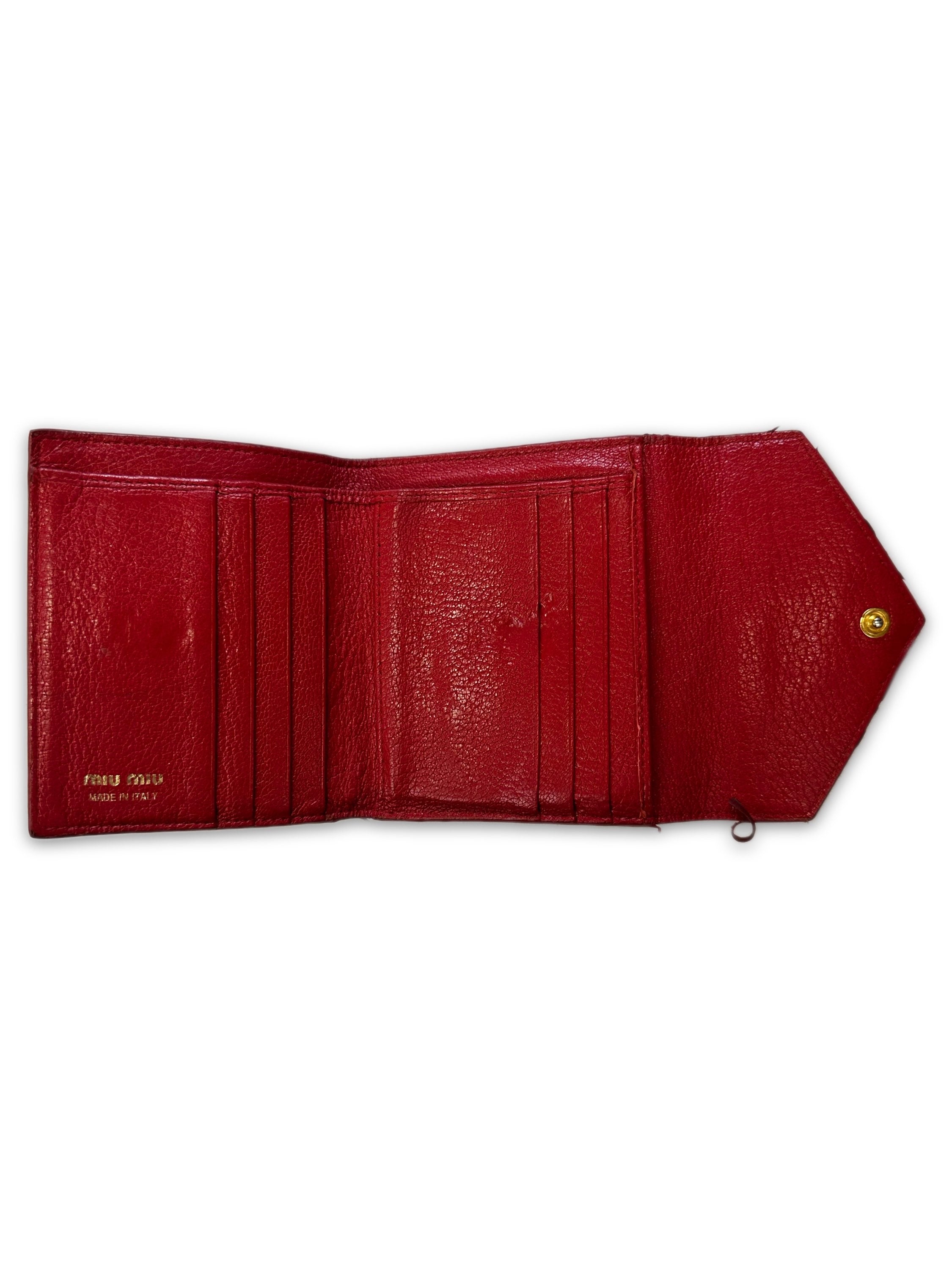 00s Miu Miu Pink Leather ‘Heart’ Motif Trifold Wallet