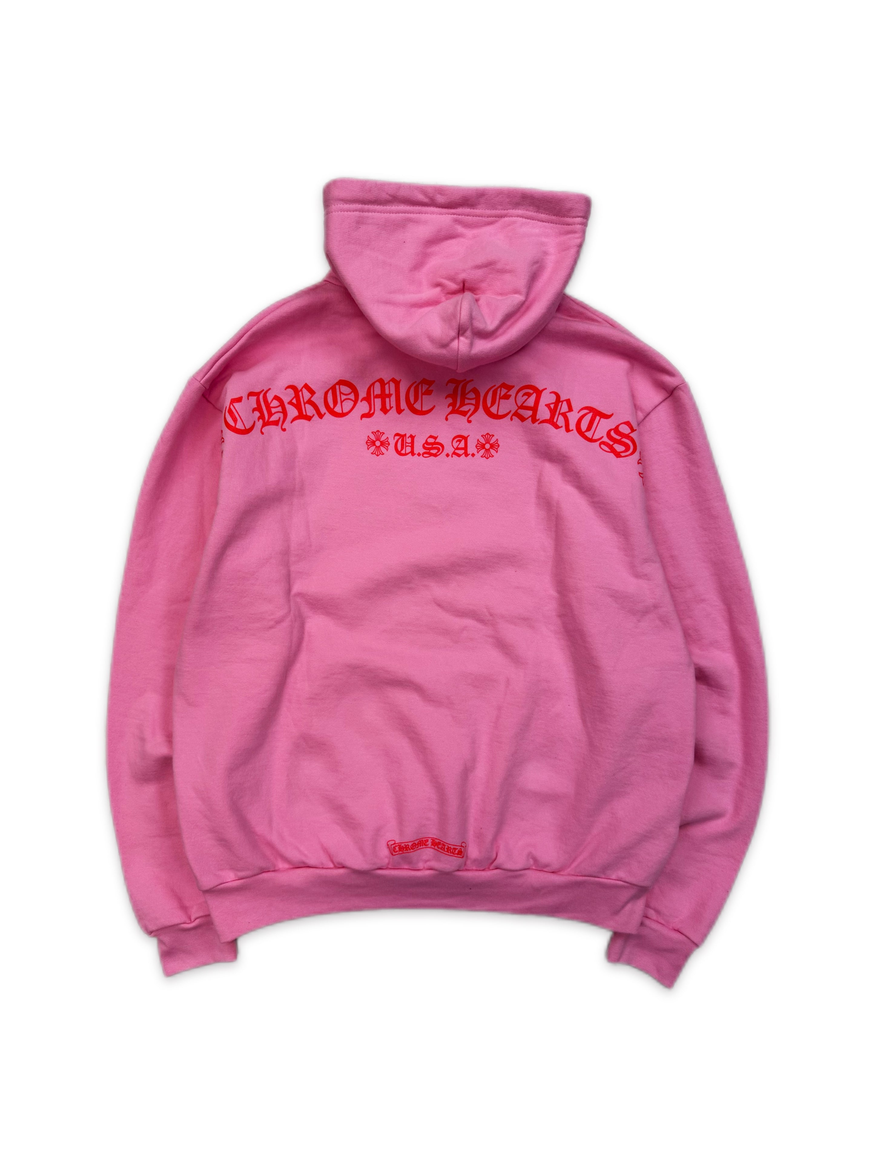 Chrome Hearts U.S.A Pink T Bar Logo Heavy Weight Hoodie