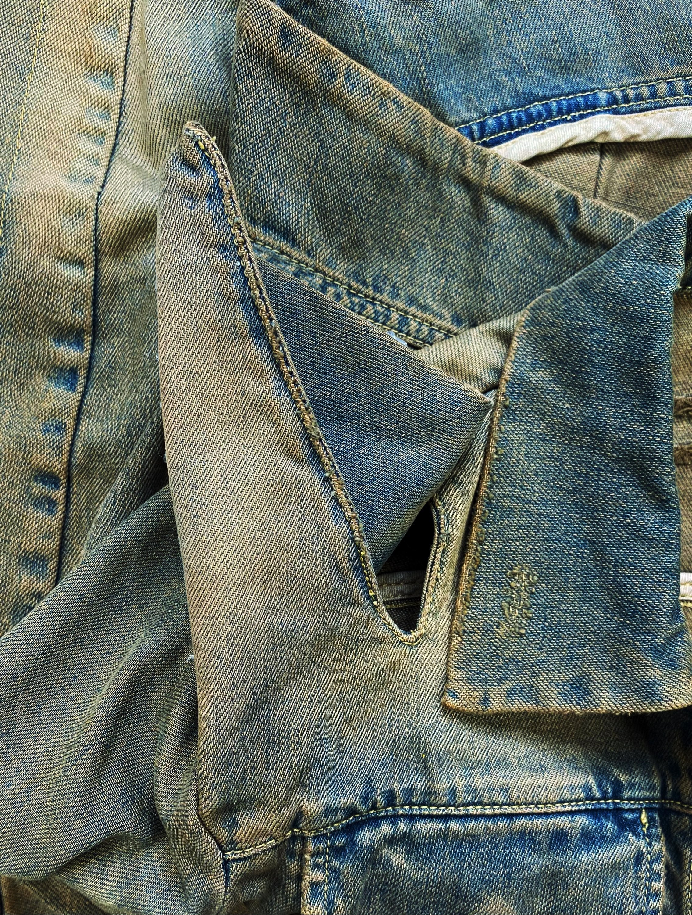 SS05 Rick Owens ‘Devil Horn’ Cut Out Washed Denim Jacket