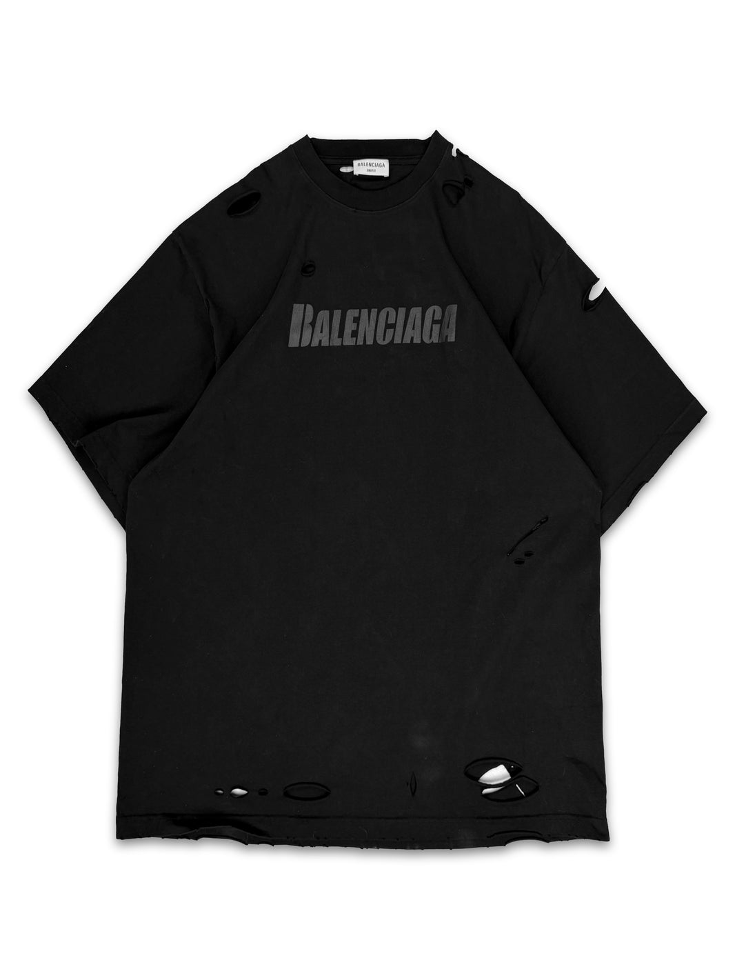AW21 Balenciaga Distressed ‘Caps’ Logo Black T-Shirt